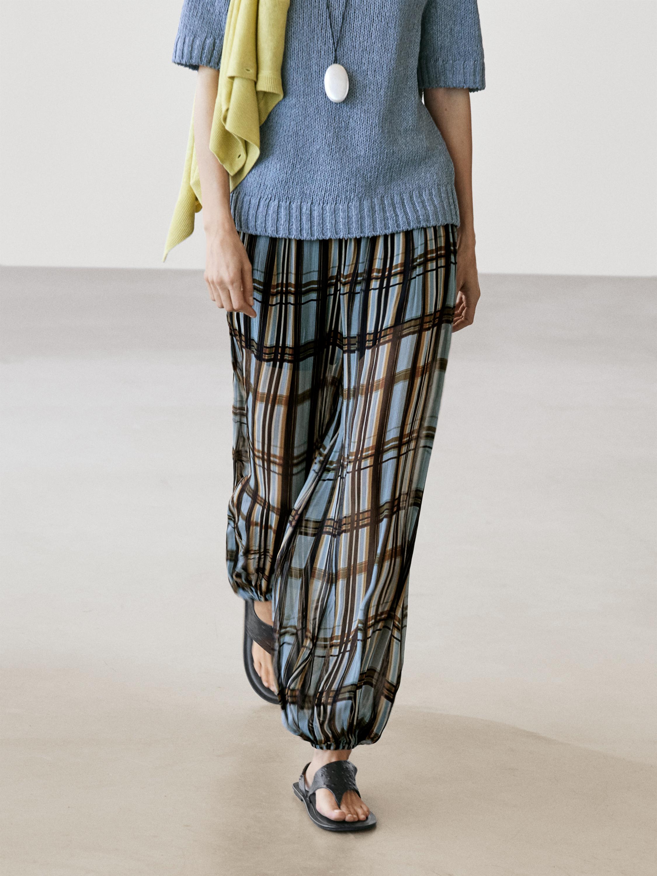 Flowing check printed sarouel trousers — Light Blue