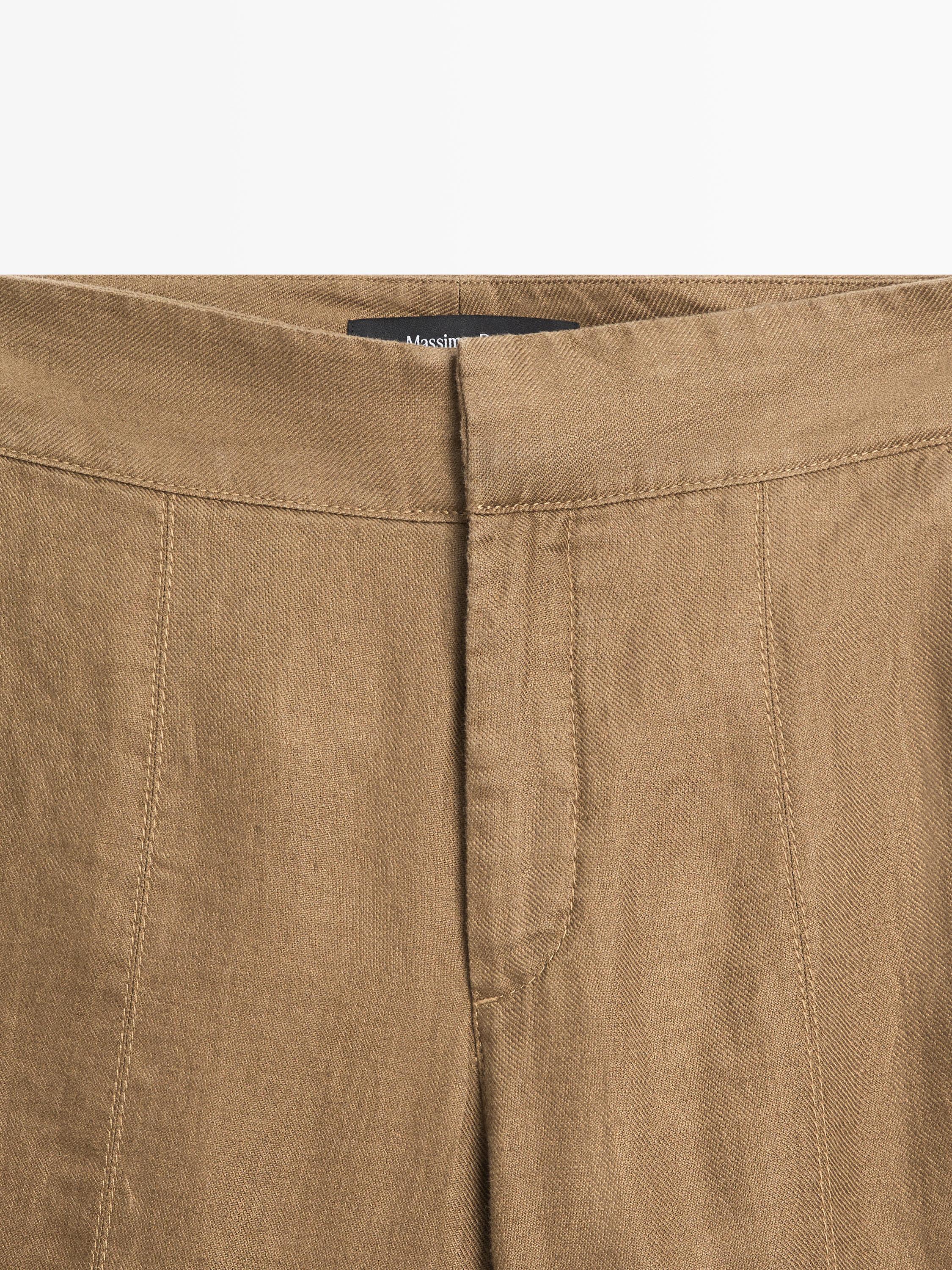 100% linen kick flare fit pants — FADED GREEN