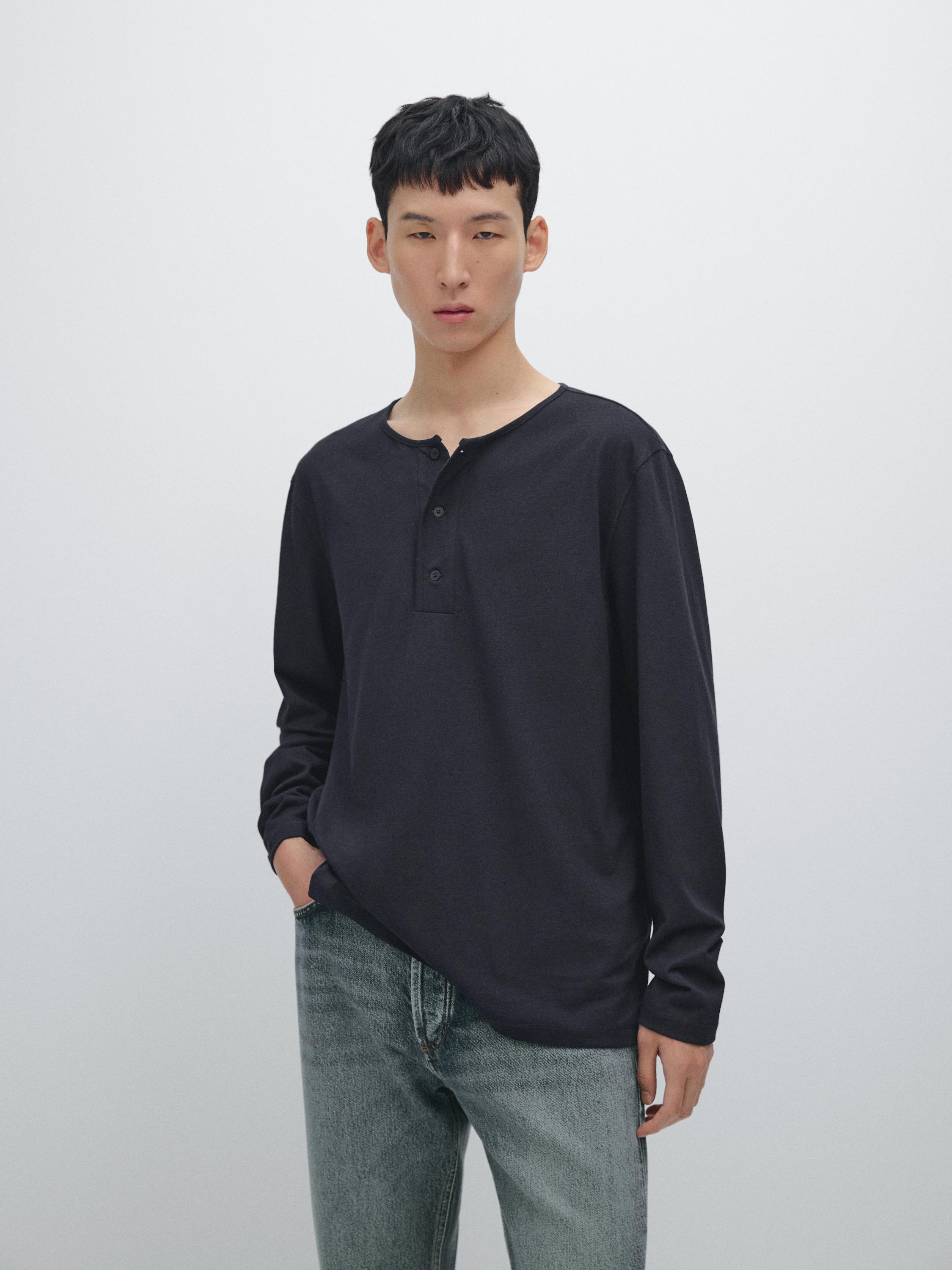 Camiseta manga larga cuello abotonado