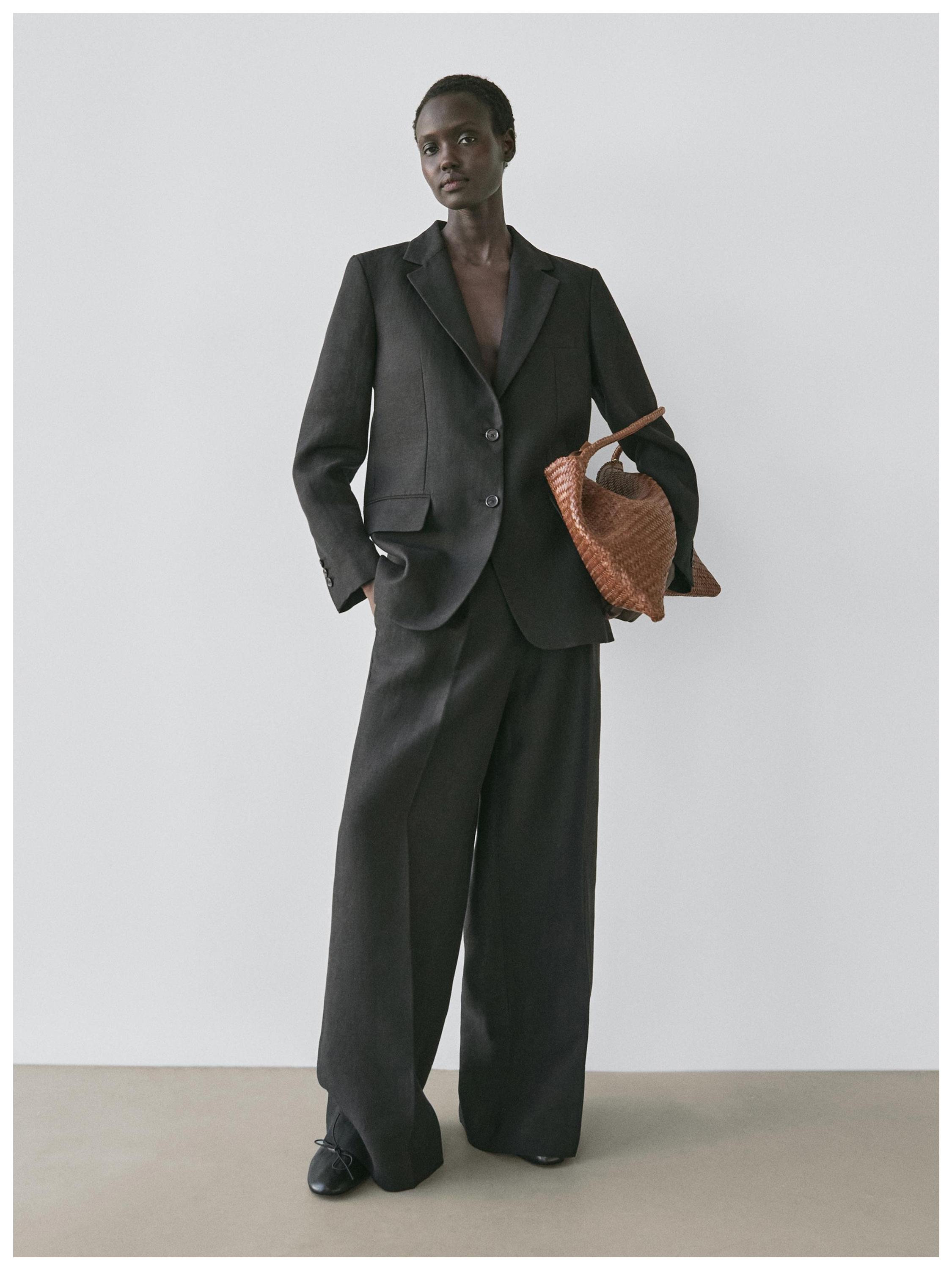 100% linen blazer with pockets — BLACK