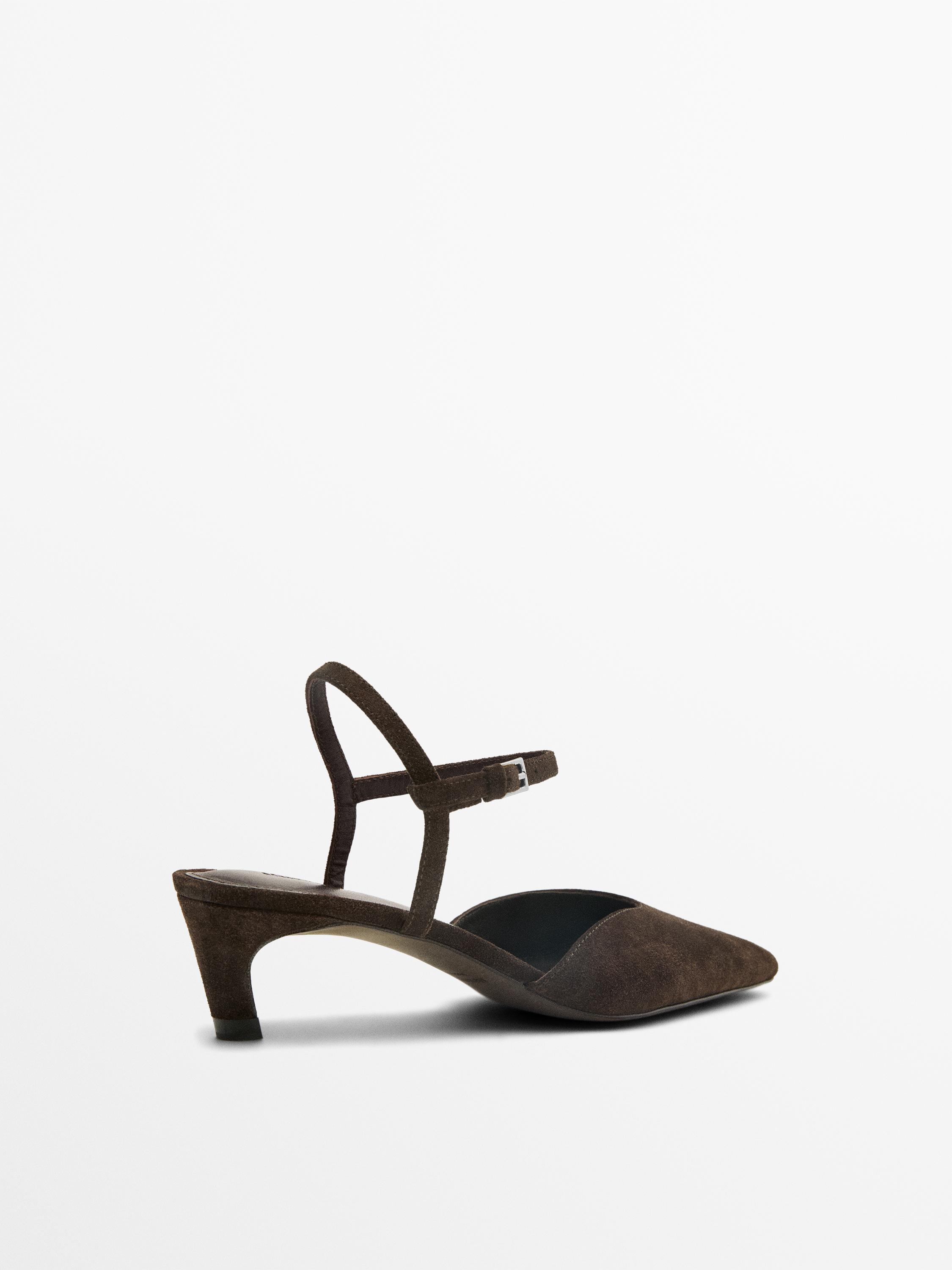 Split leather heeled shoes — BROWN