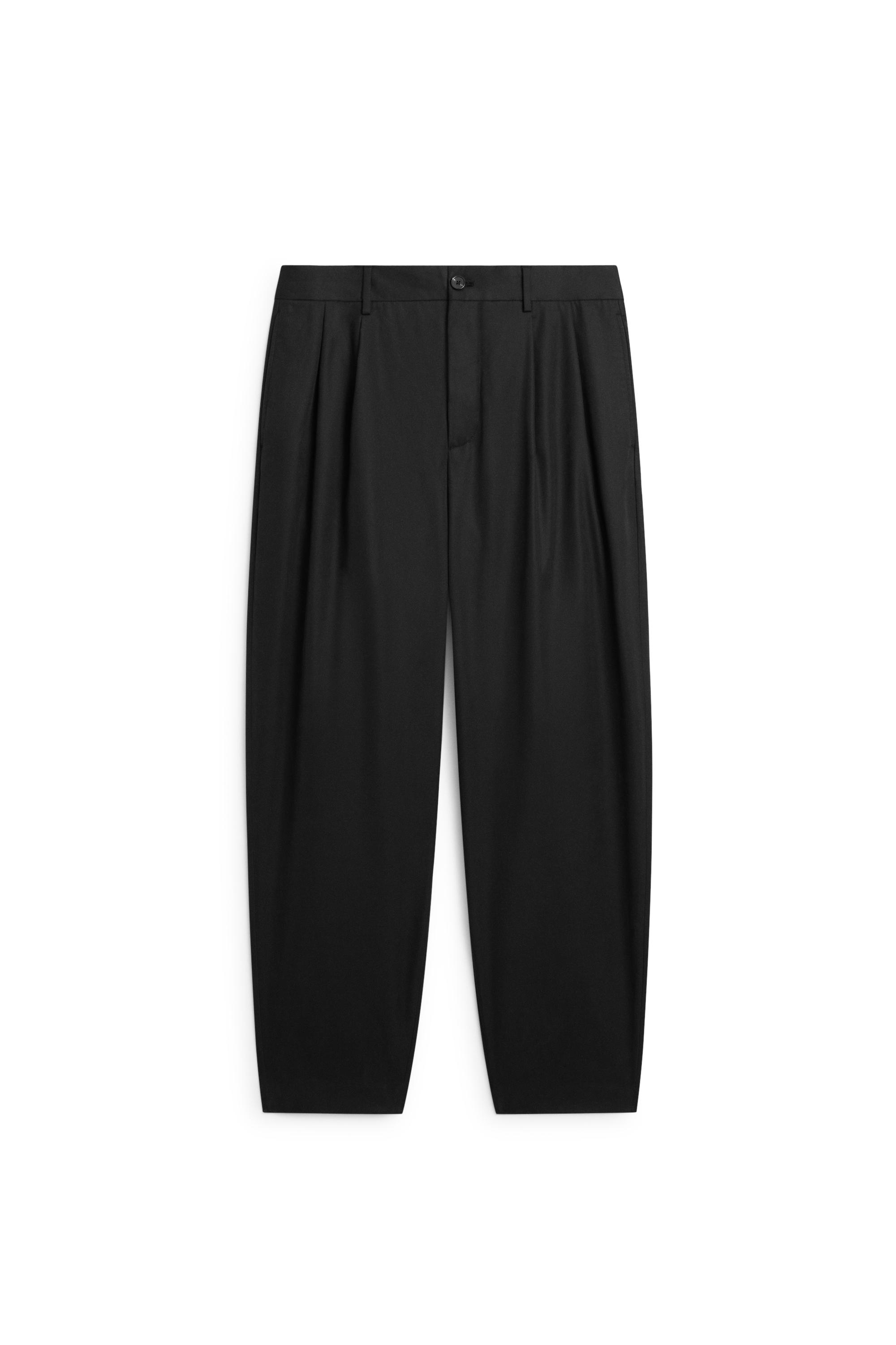 100% cotton pants with double pleats — BLACK