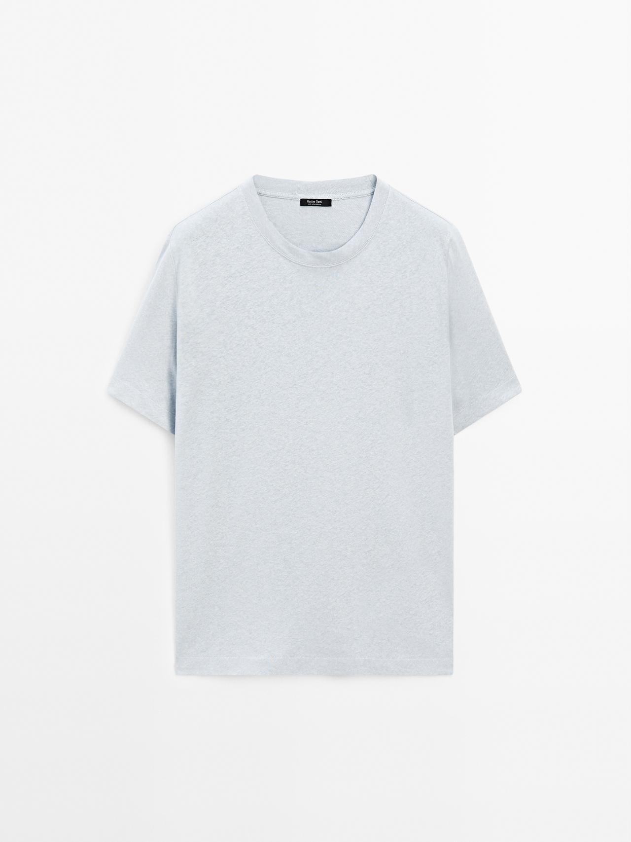 Massimo Dutti - Herre - Kortærmet T-Shirt I Hørblanding - Lys Blå - L