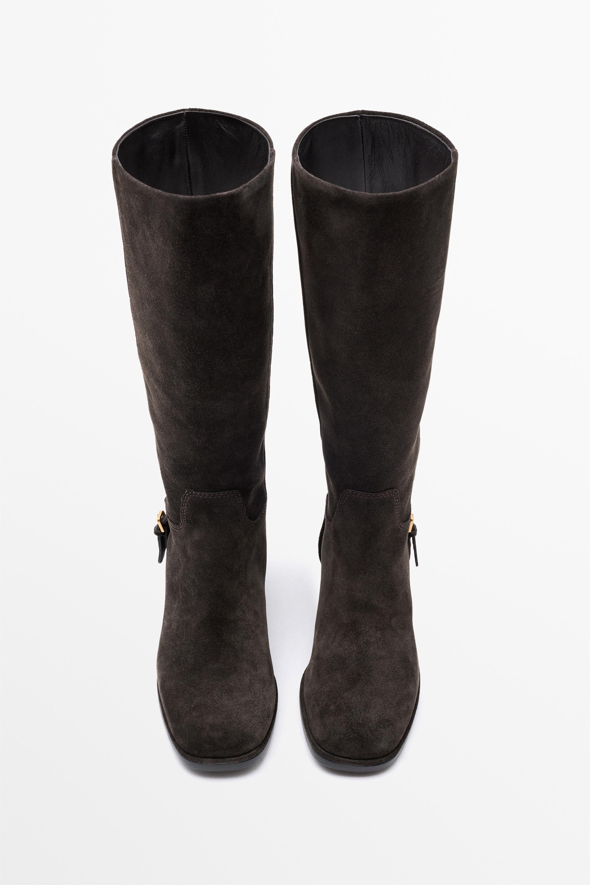 Split suede leather flat boots with side buckle