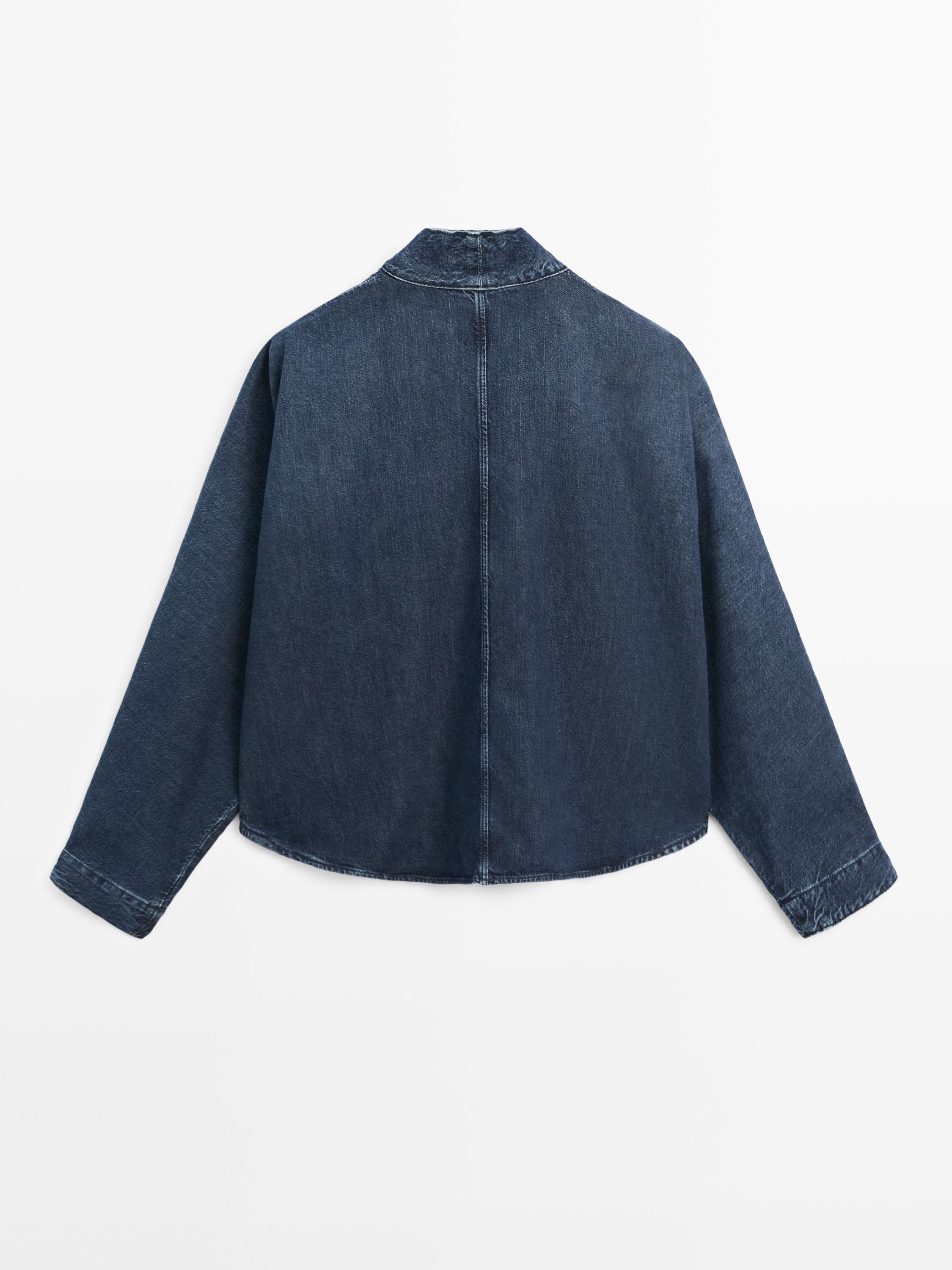 Denim shirt with collar detail — DARK BLUE