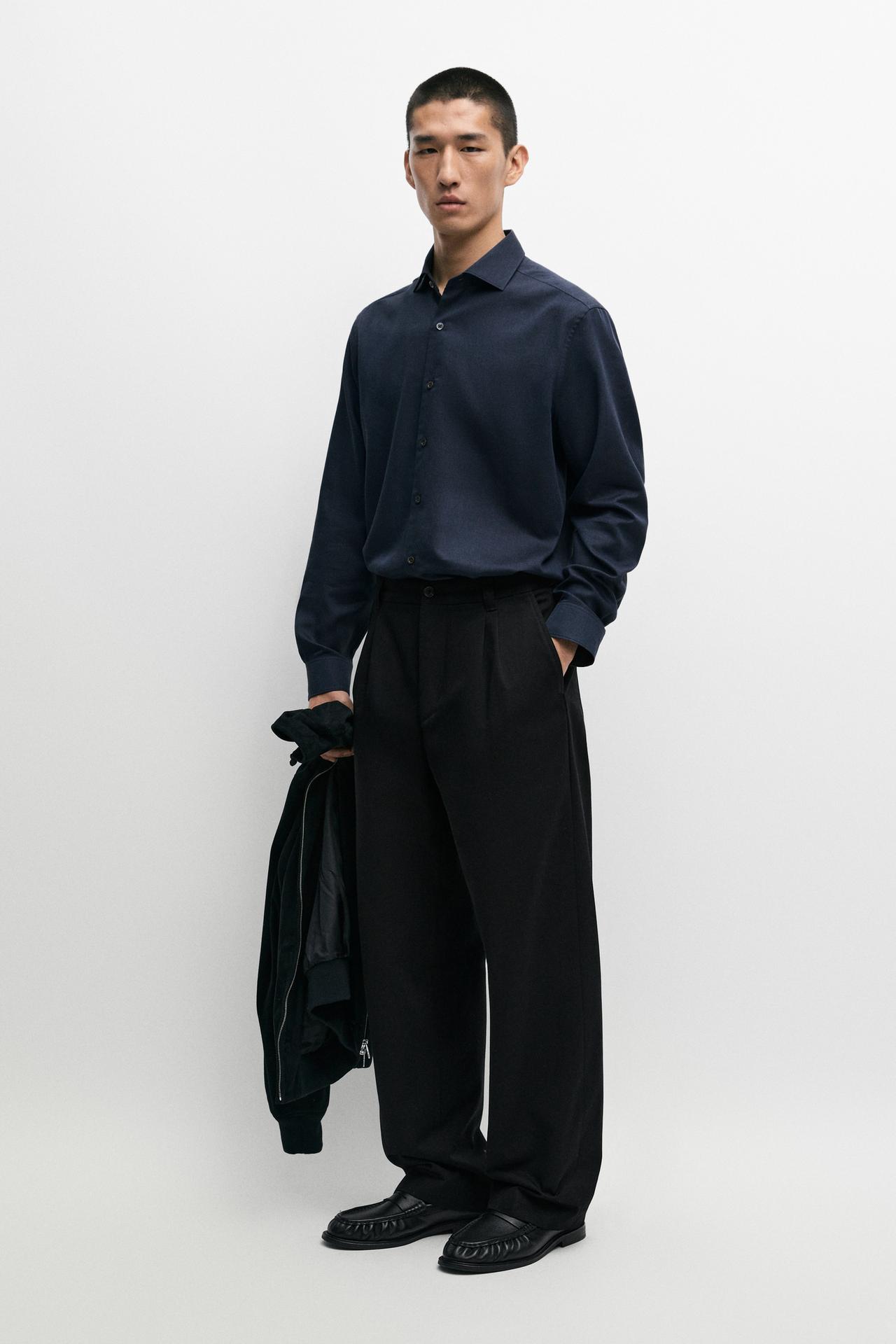 Regular fit cotton blend shirt — DEEP BLUE