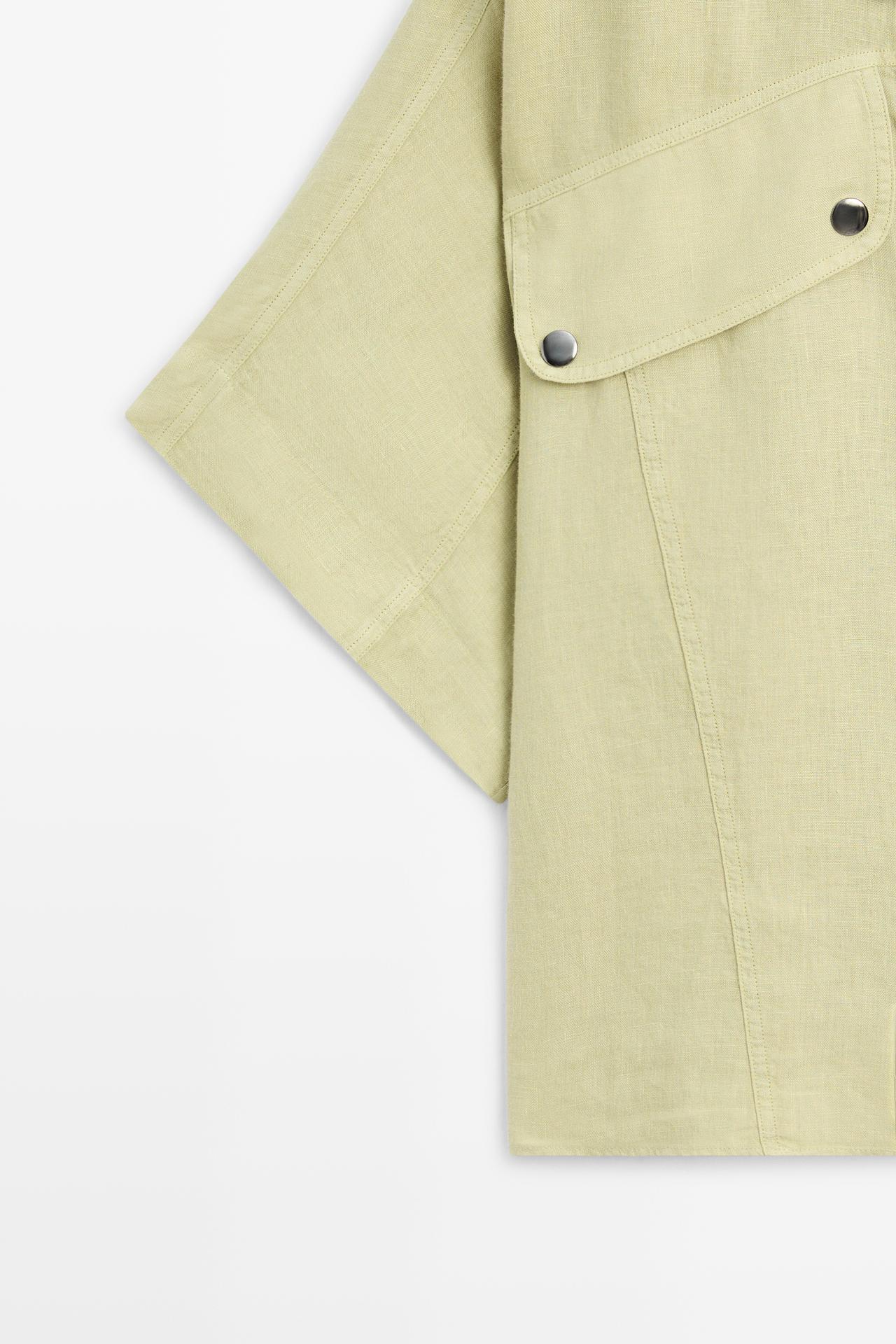 Short sleeve linen snap button shirt — LIME