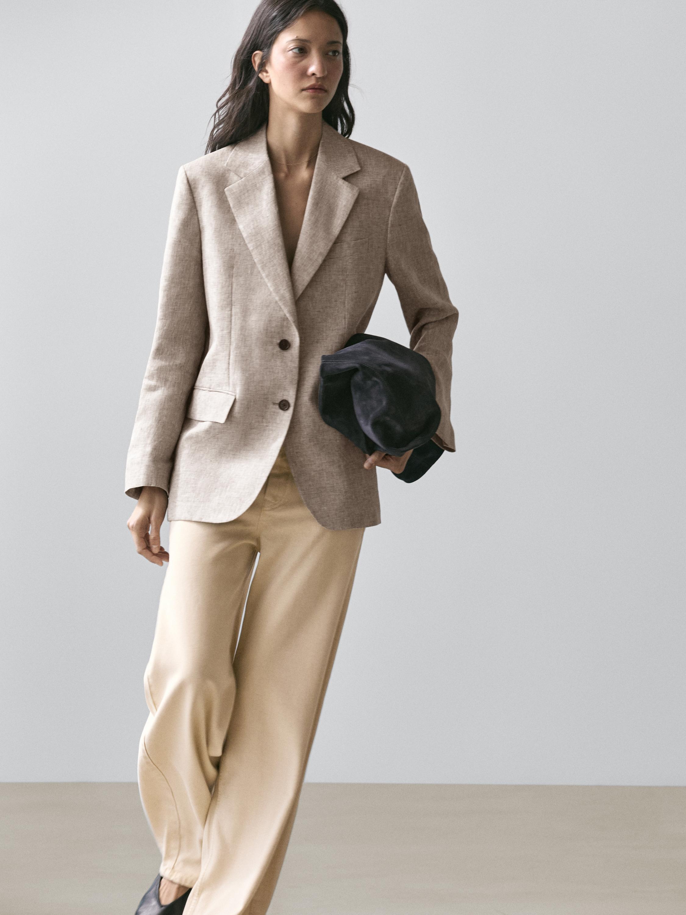 100% linen suit blazer — BEIGE