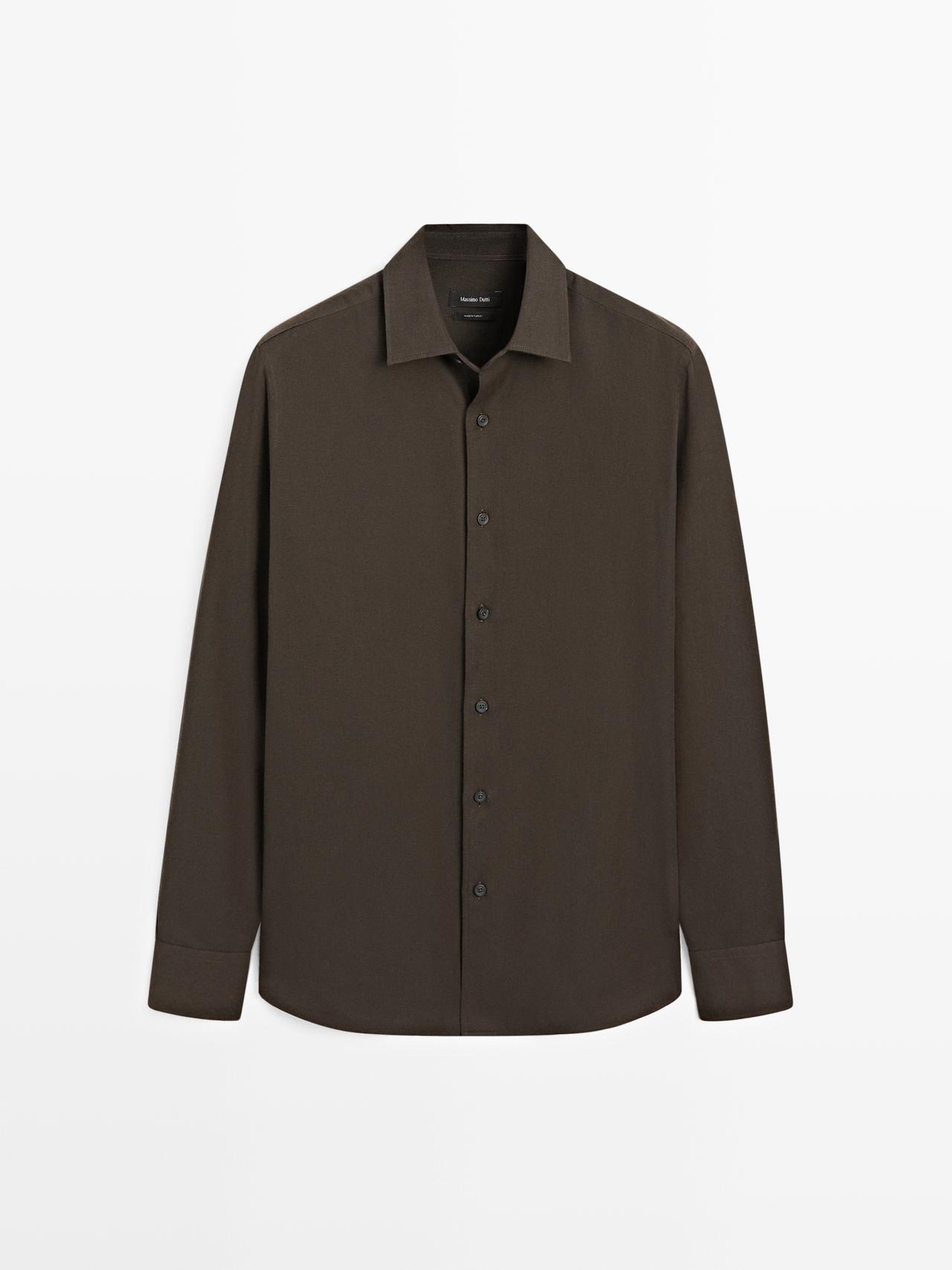 Massimo Dutti - Herre - Regular Fit Skjorte I Twill - Brun - M