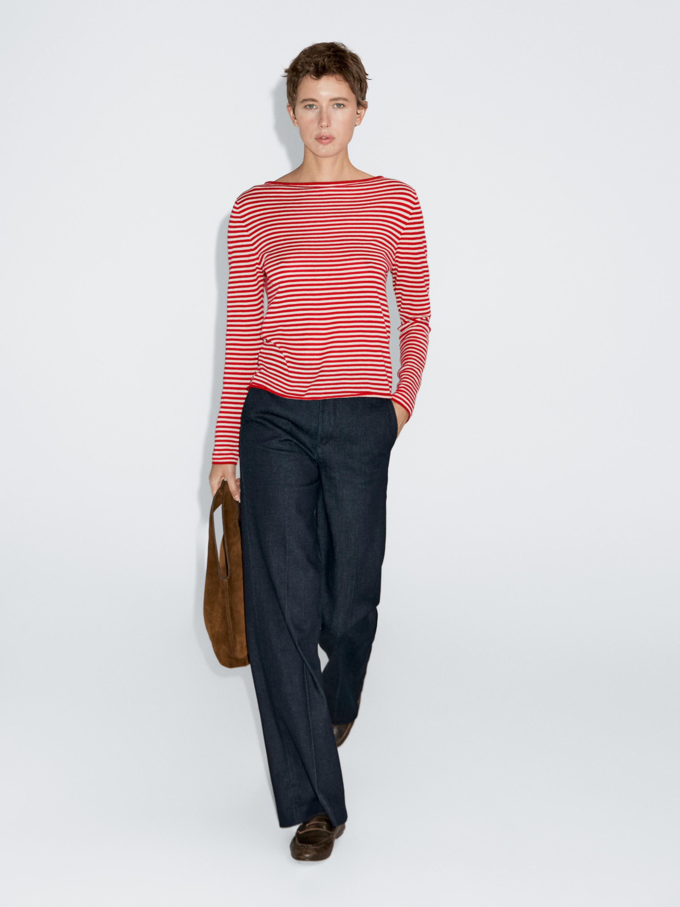 Striped long sleeve knit sweater
