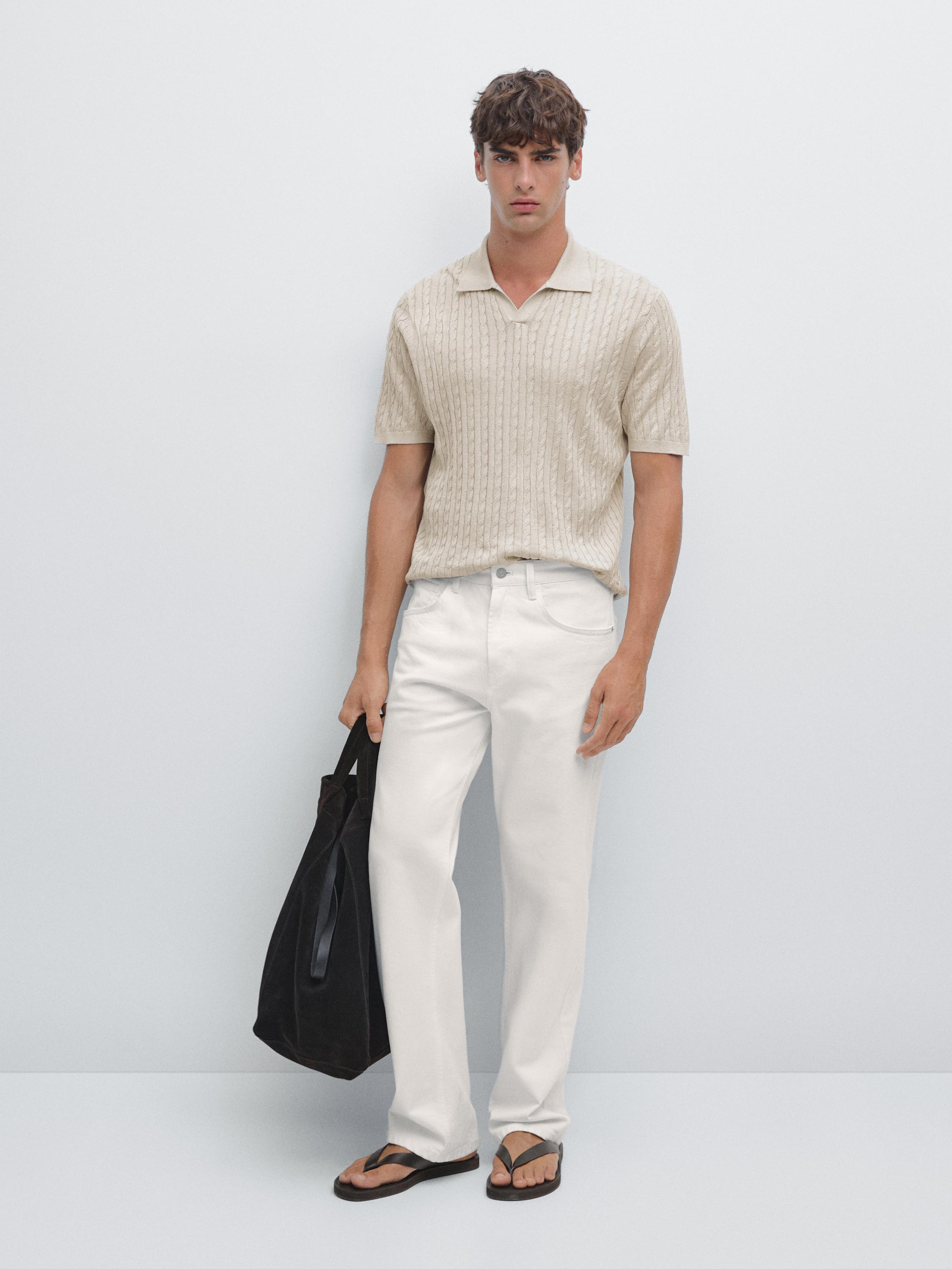 Cable-knit polo shirt