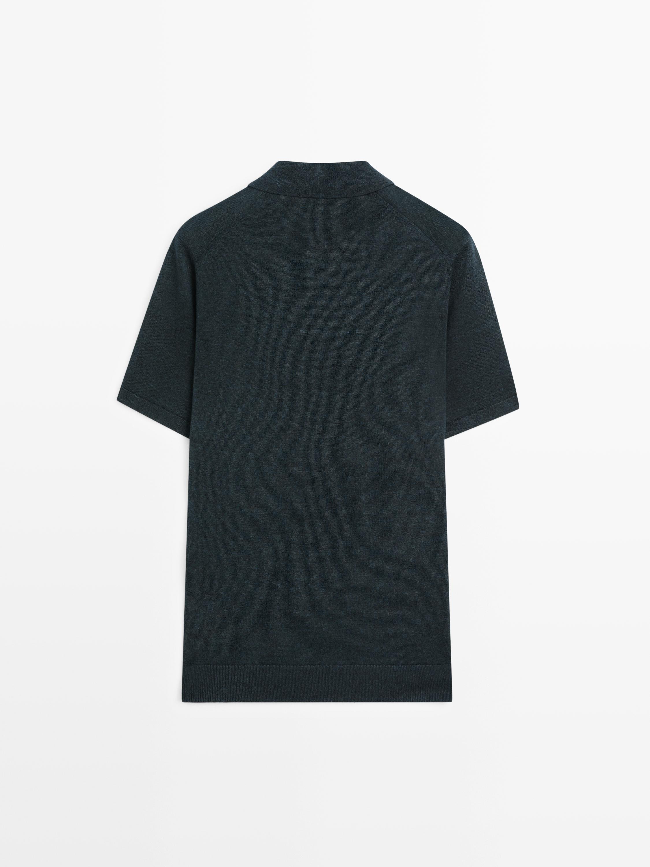 Linen V-neck polo sweater — NAVY BLUE