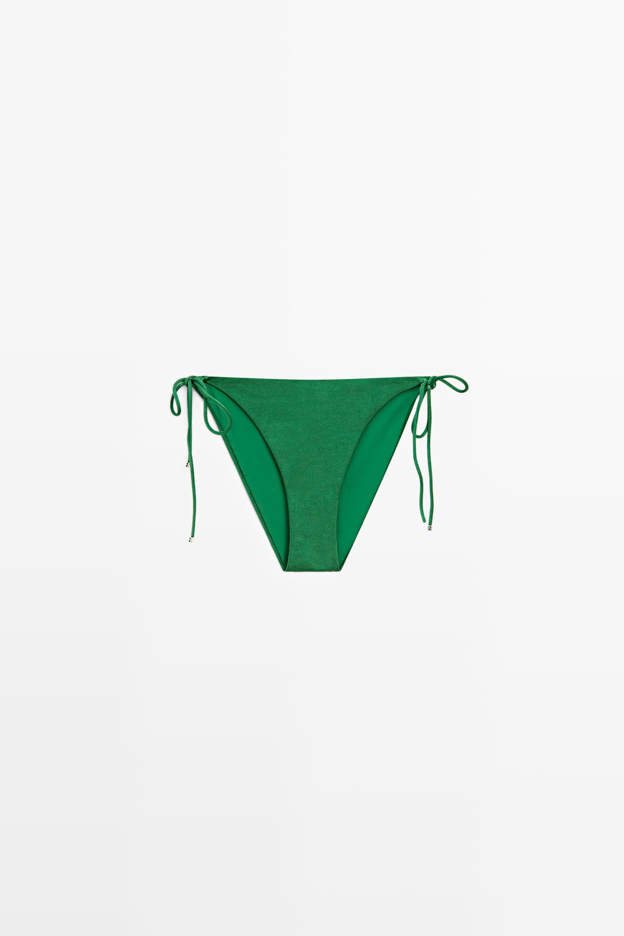 Shiny bikini bottoms with bow — GREEN
