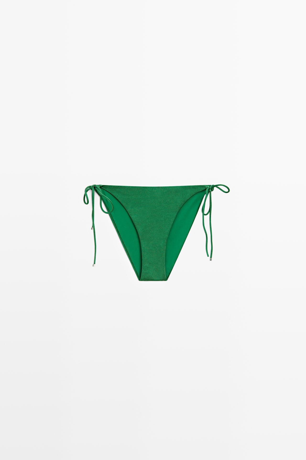 Shiny bikini bottoms with bow — GREEN