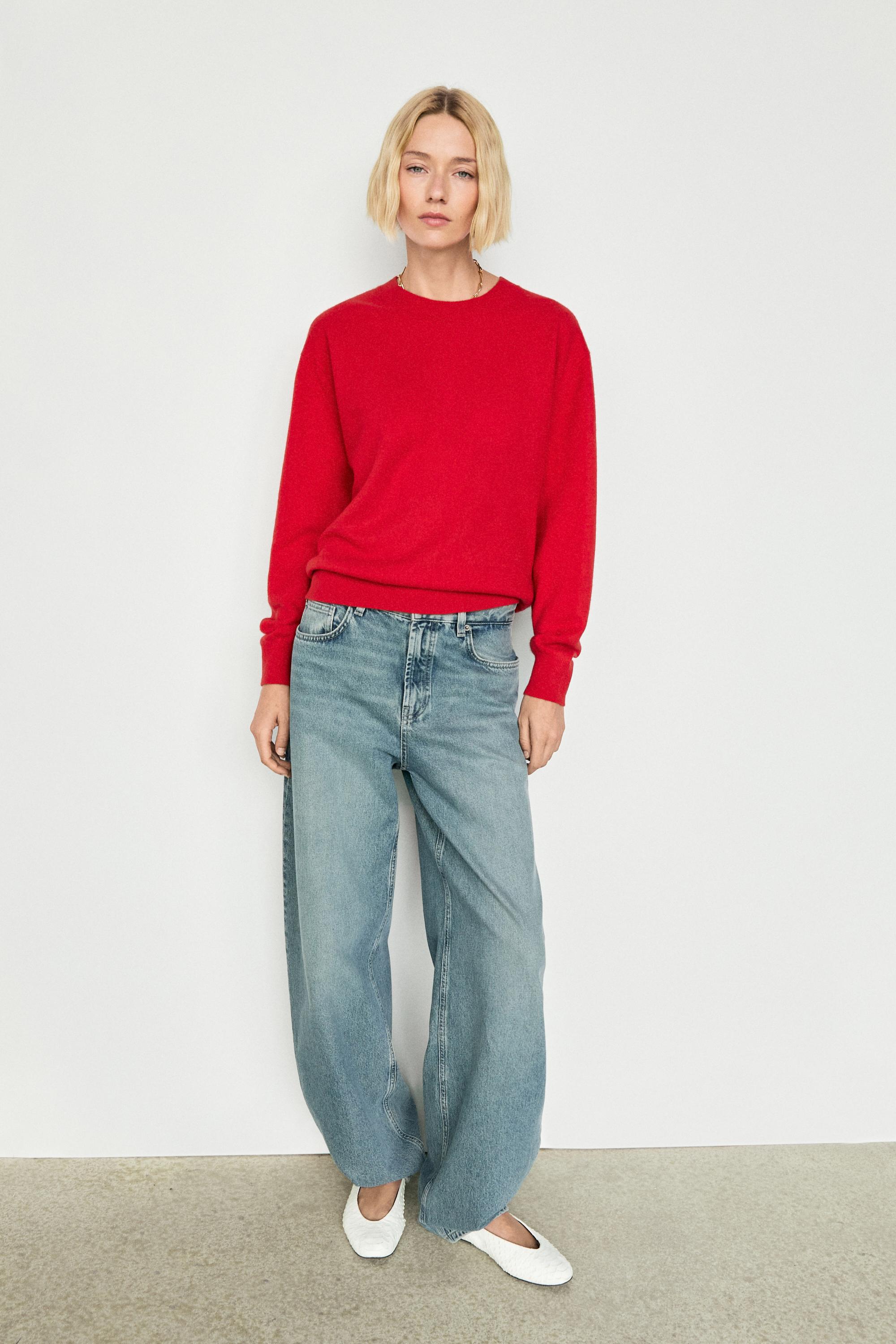 100% cashmere long sleeve sweater — RED
