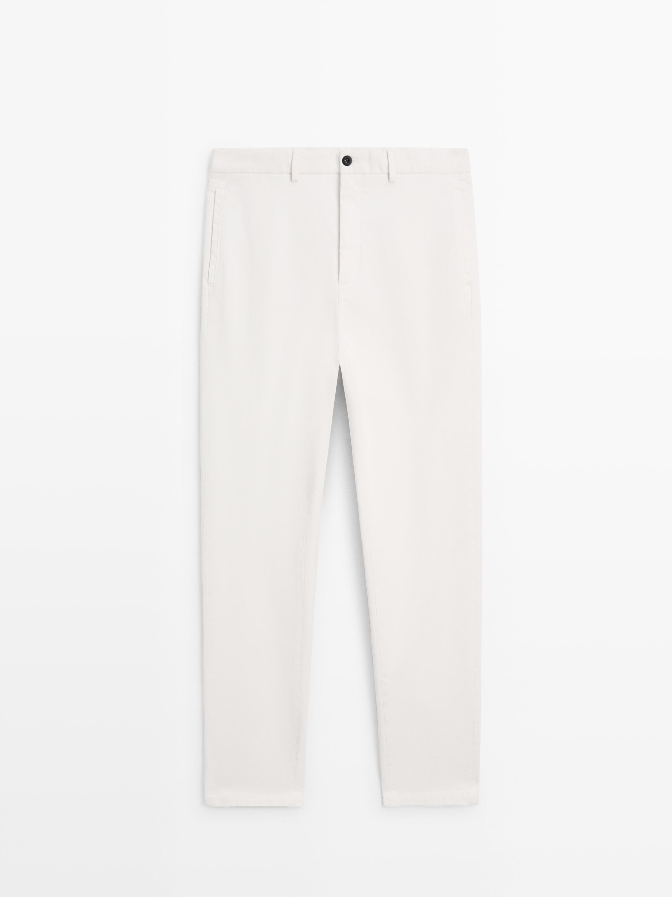 Cotton twill pants with elasticated waistband — Off white