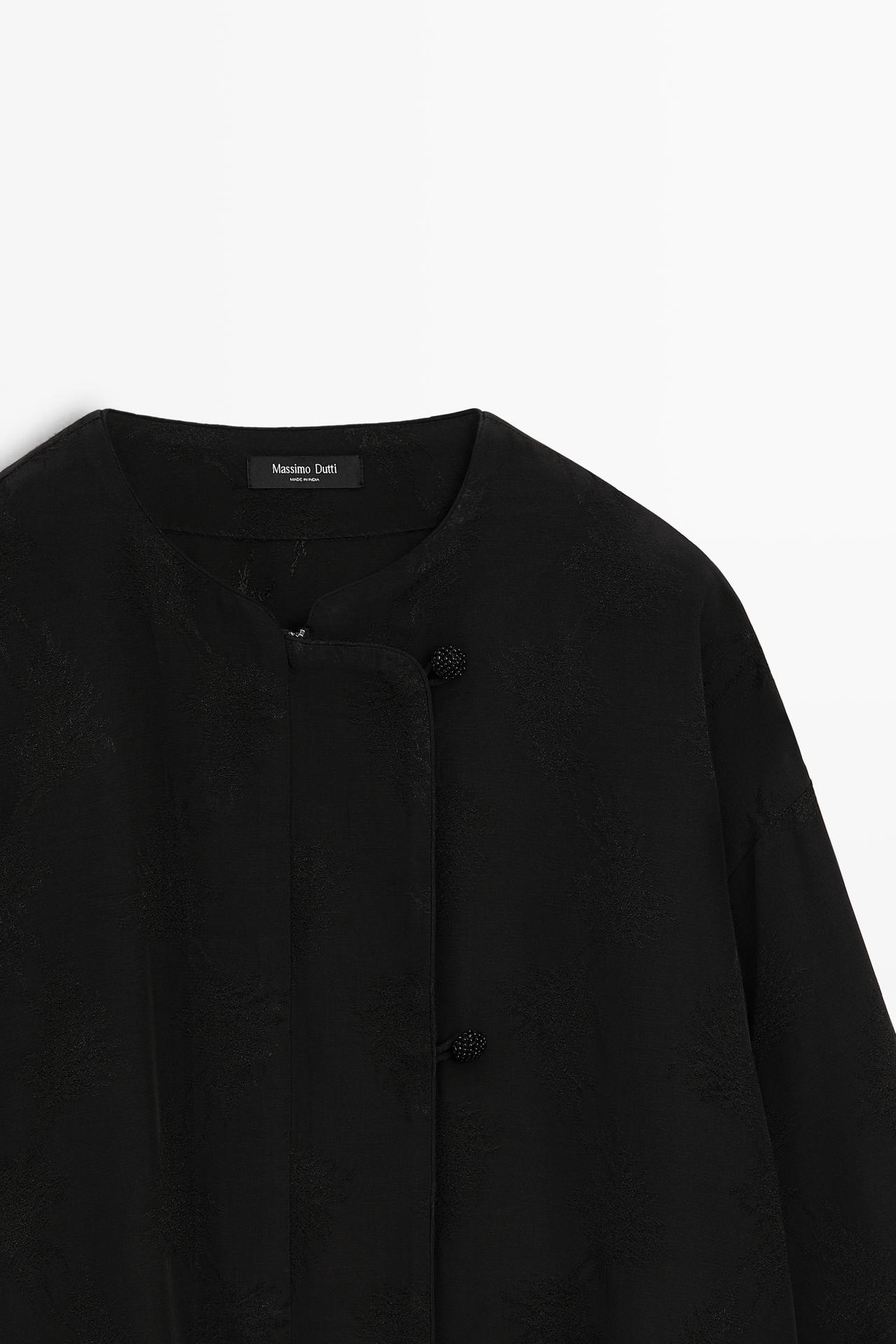 Cropped jacquard detail jacket — BLACK