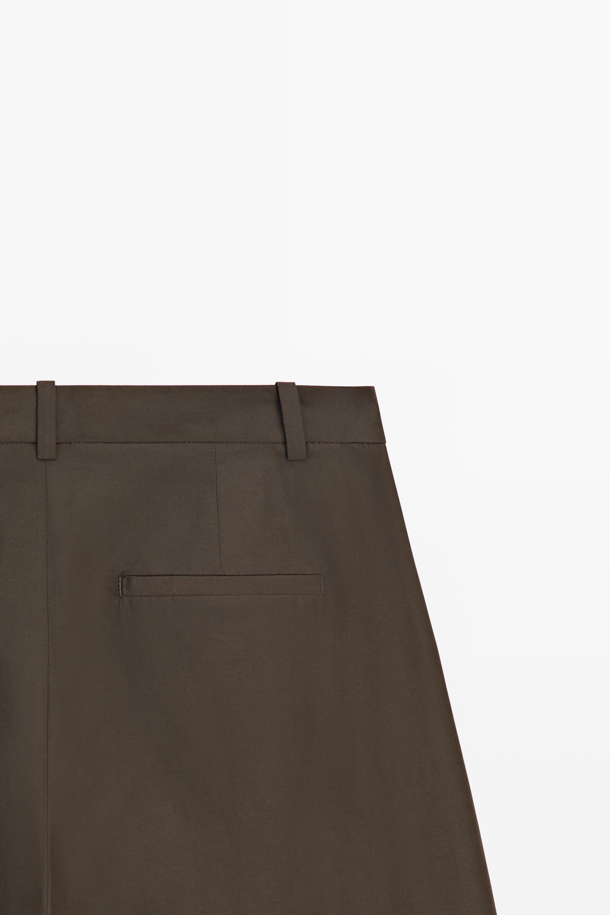 Cotton blend poplin wide-leg pants — KHAKI