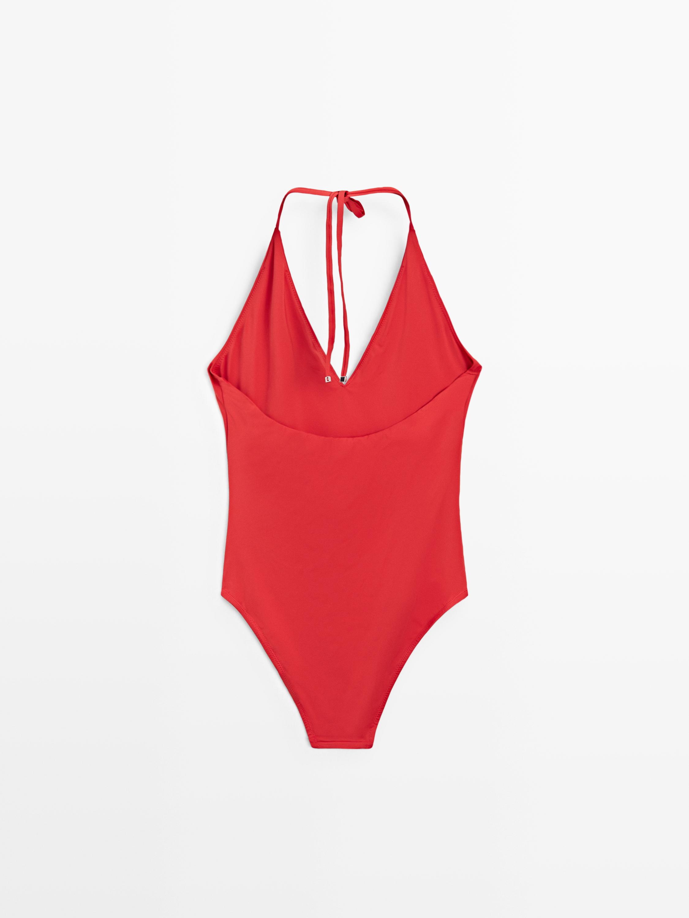 Halter V-neck swimsuit — BRIGHT RED