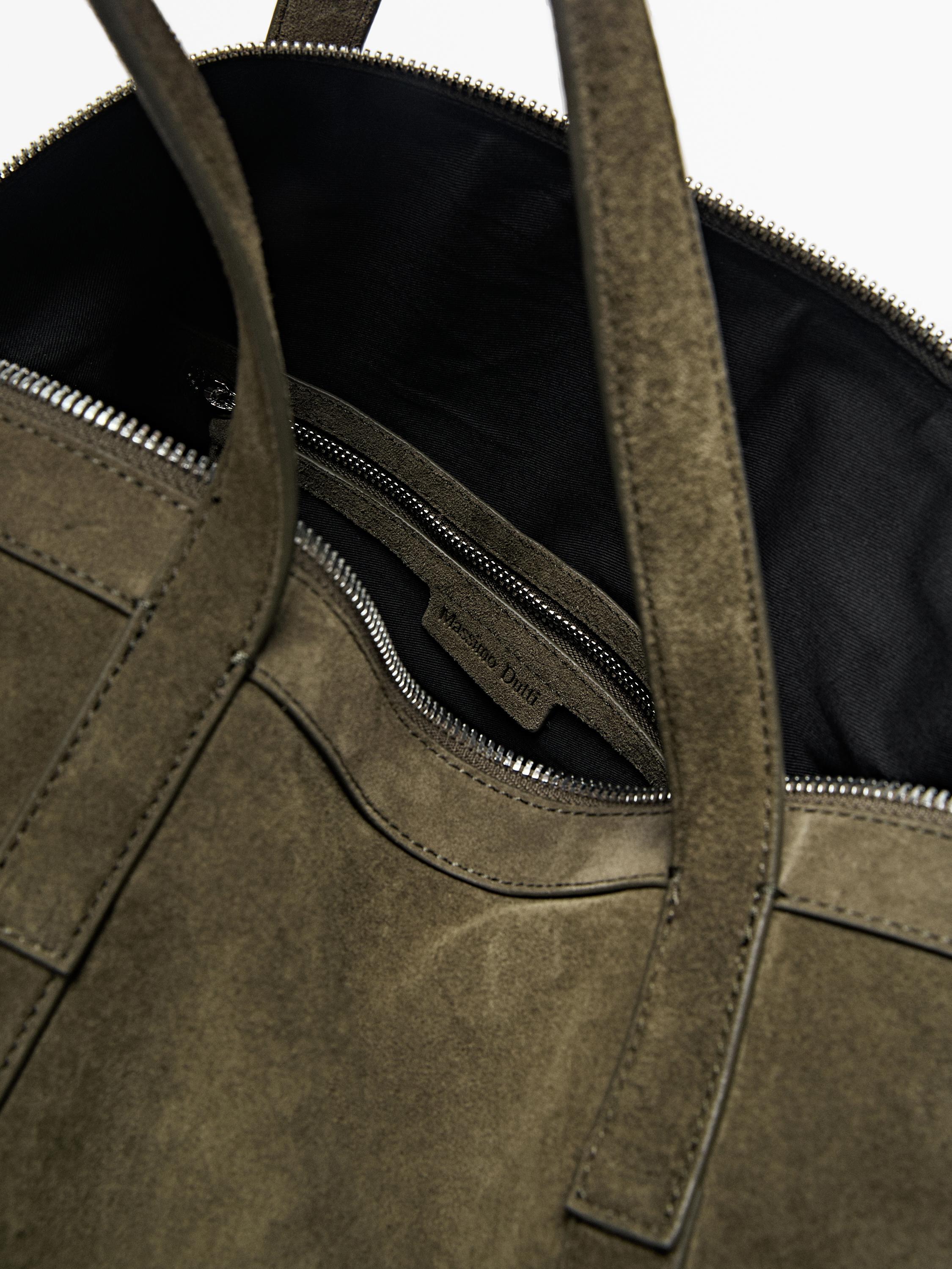 Suede leather travel bag — KHAKI