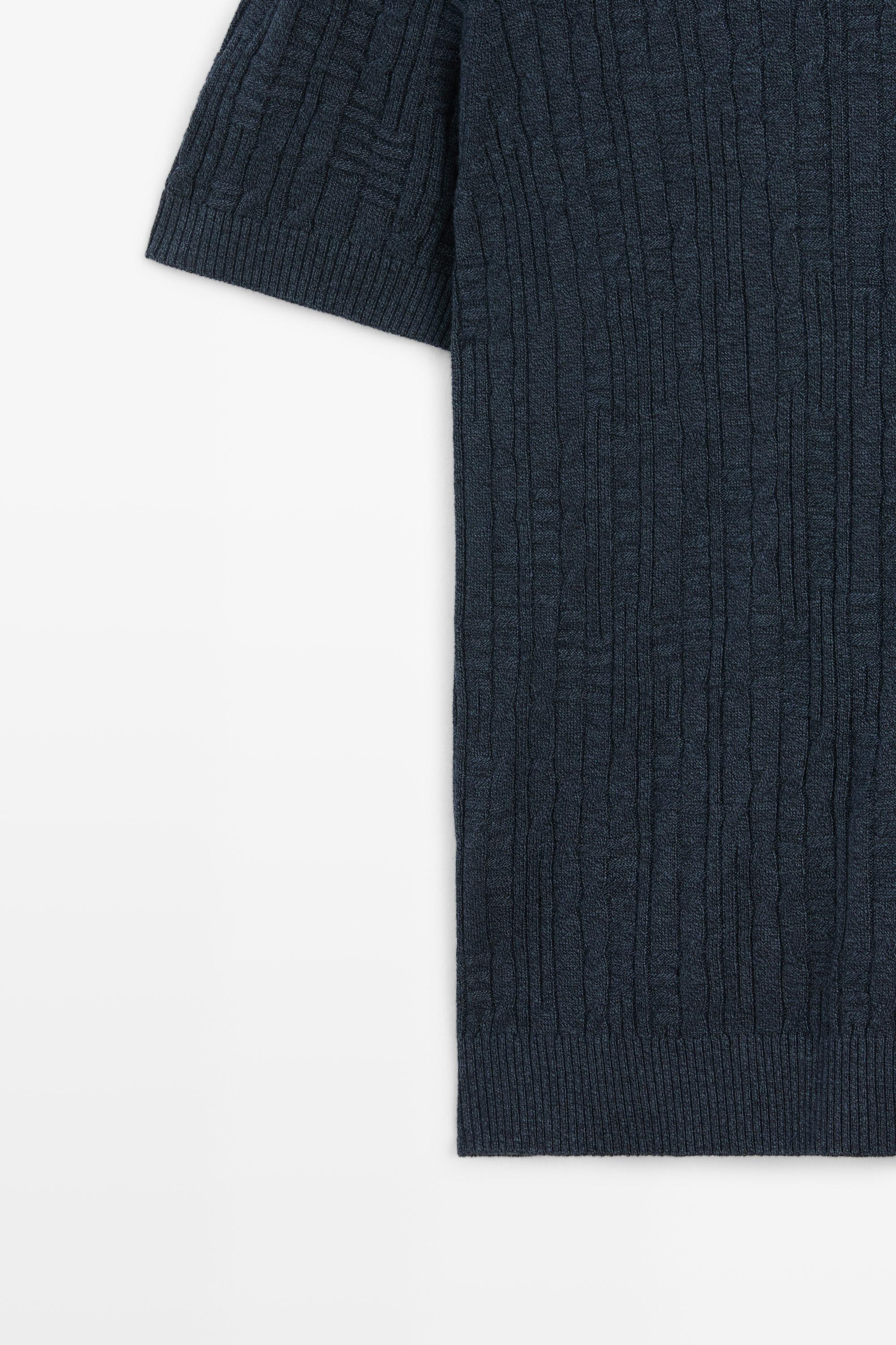 Cotton blend knit sweater — NAVY BLUE