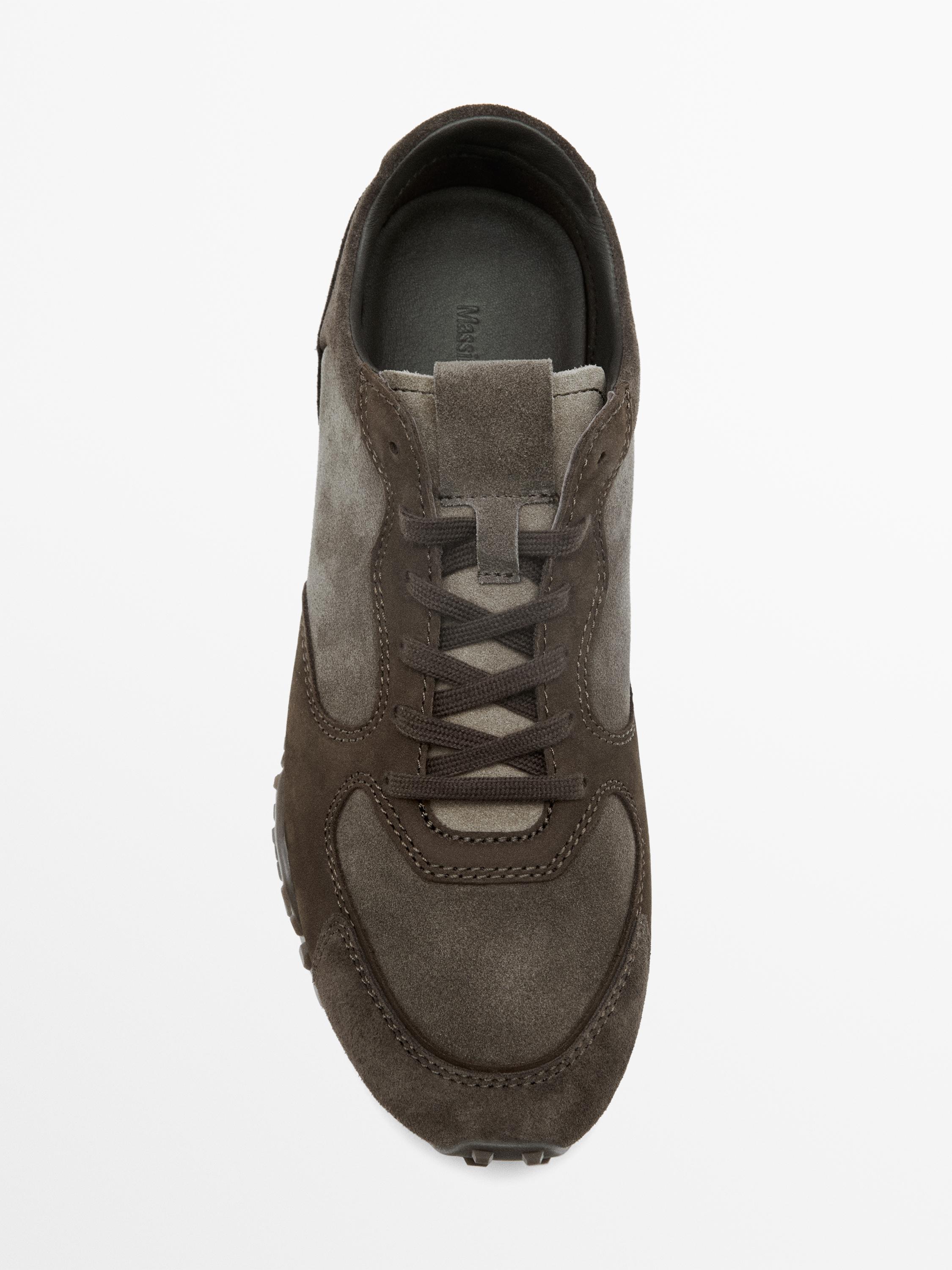 Contrast leather trainers — BROWN