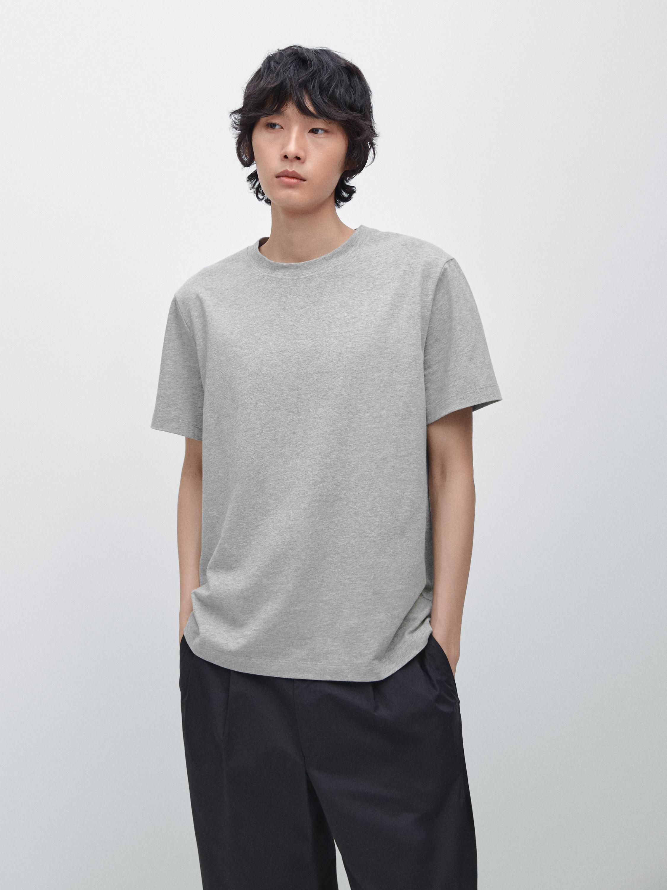 Short sleeve cotton melange T-shirt — GREY MARL