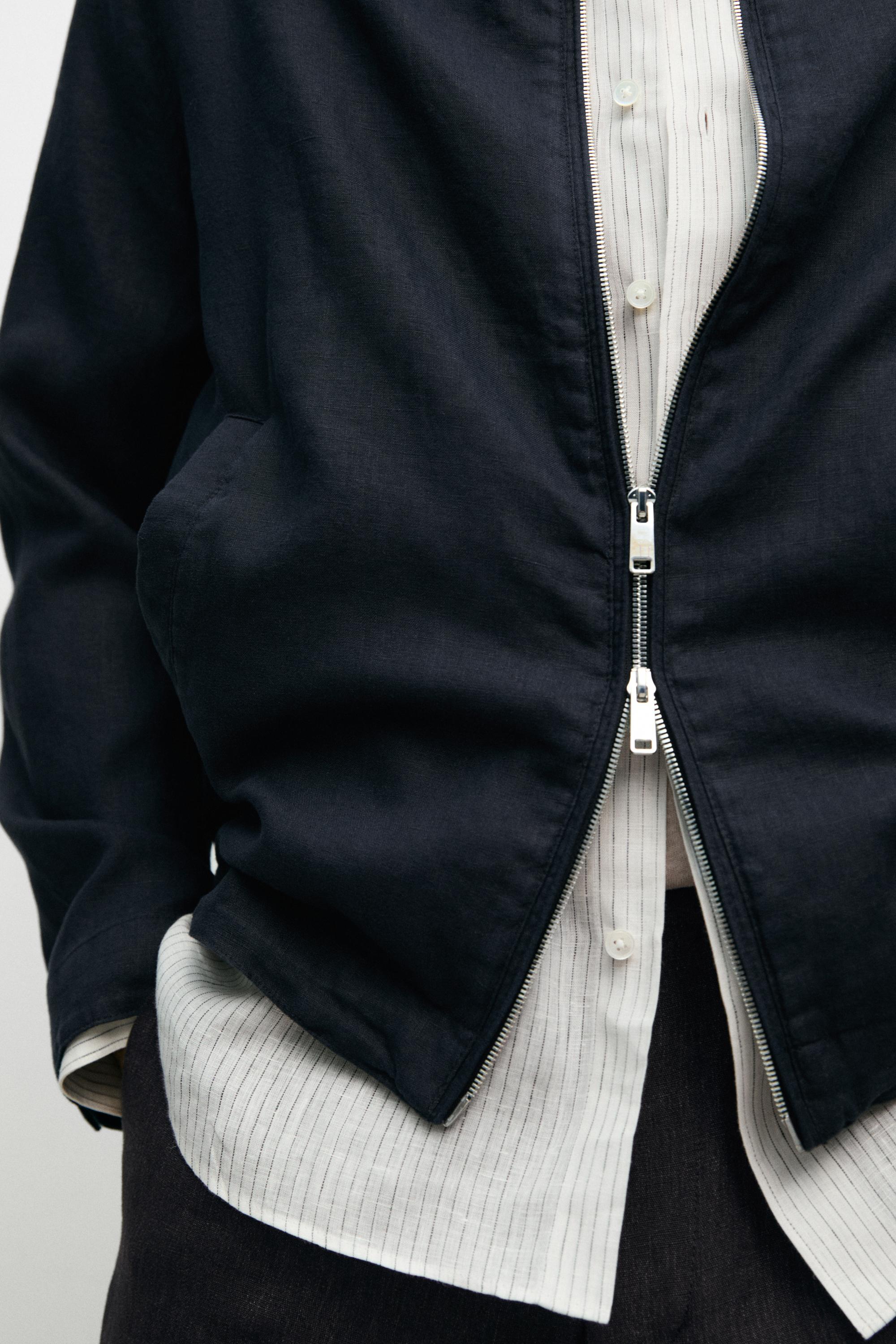 Linen bomber jacket — NAVY BLUE