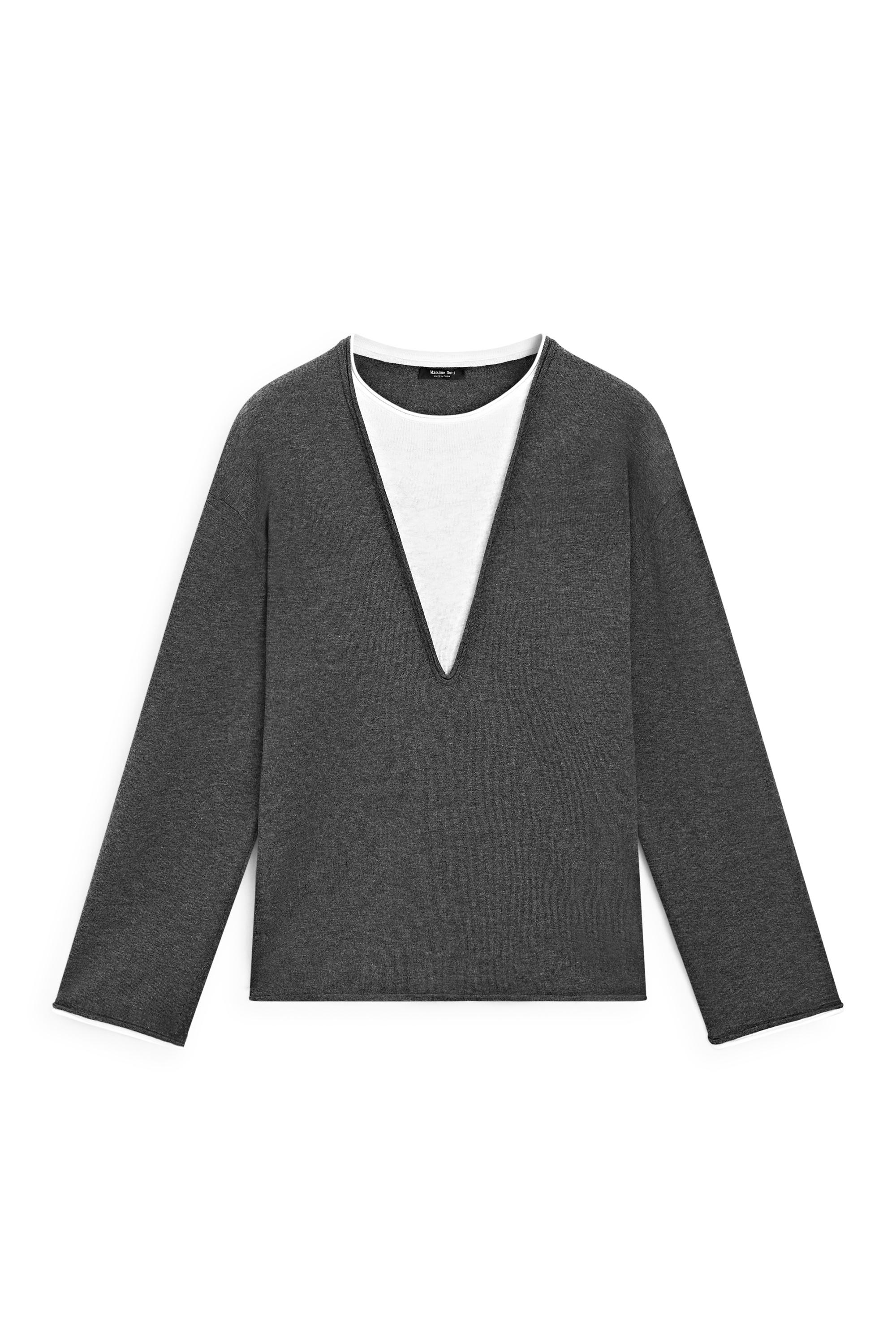 Cotton blend knit sweater with contrast fabric — CHARCOAL