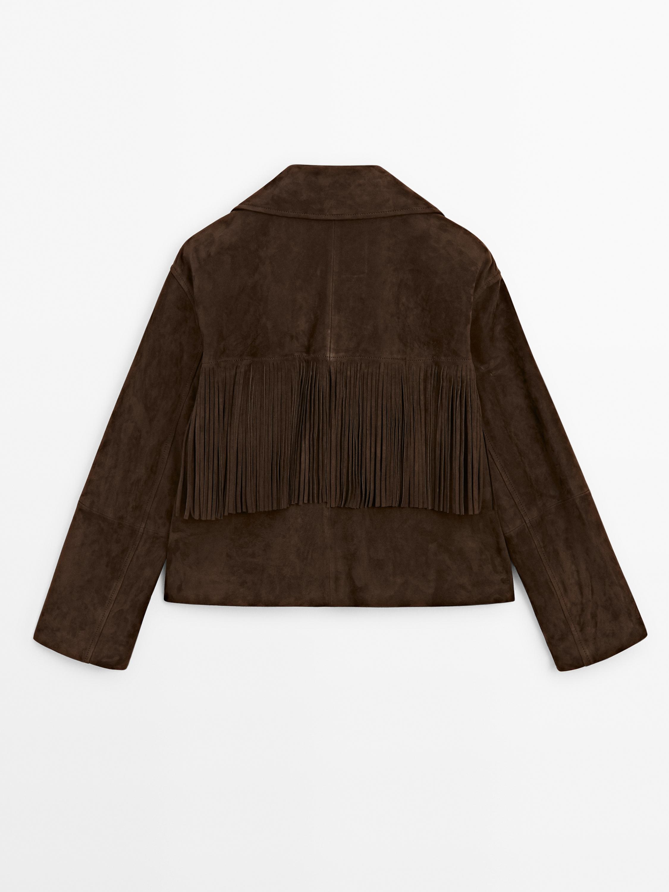 Zamszowa kurtka ze skórzanymi frędzlami