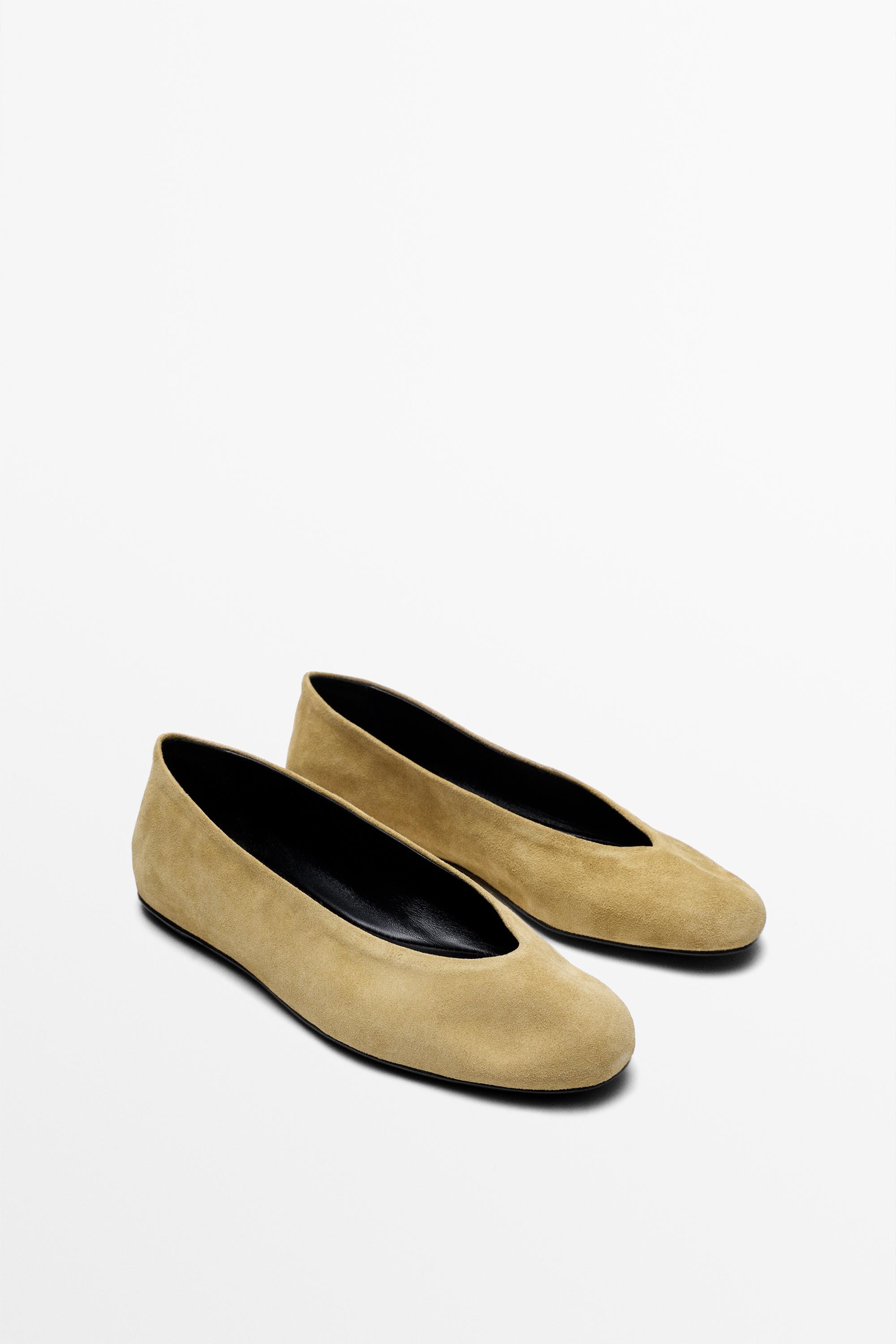 Split leather ballet flats — MUSTARD