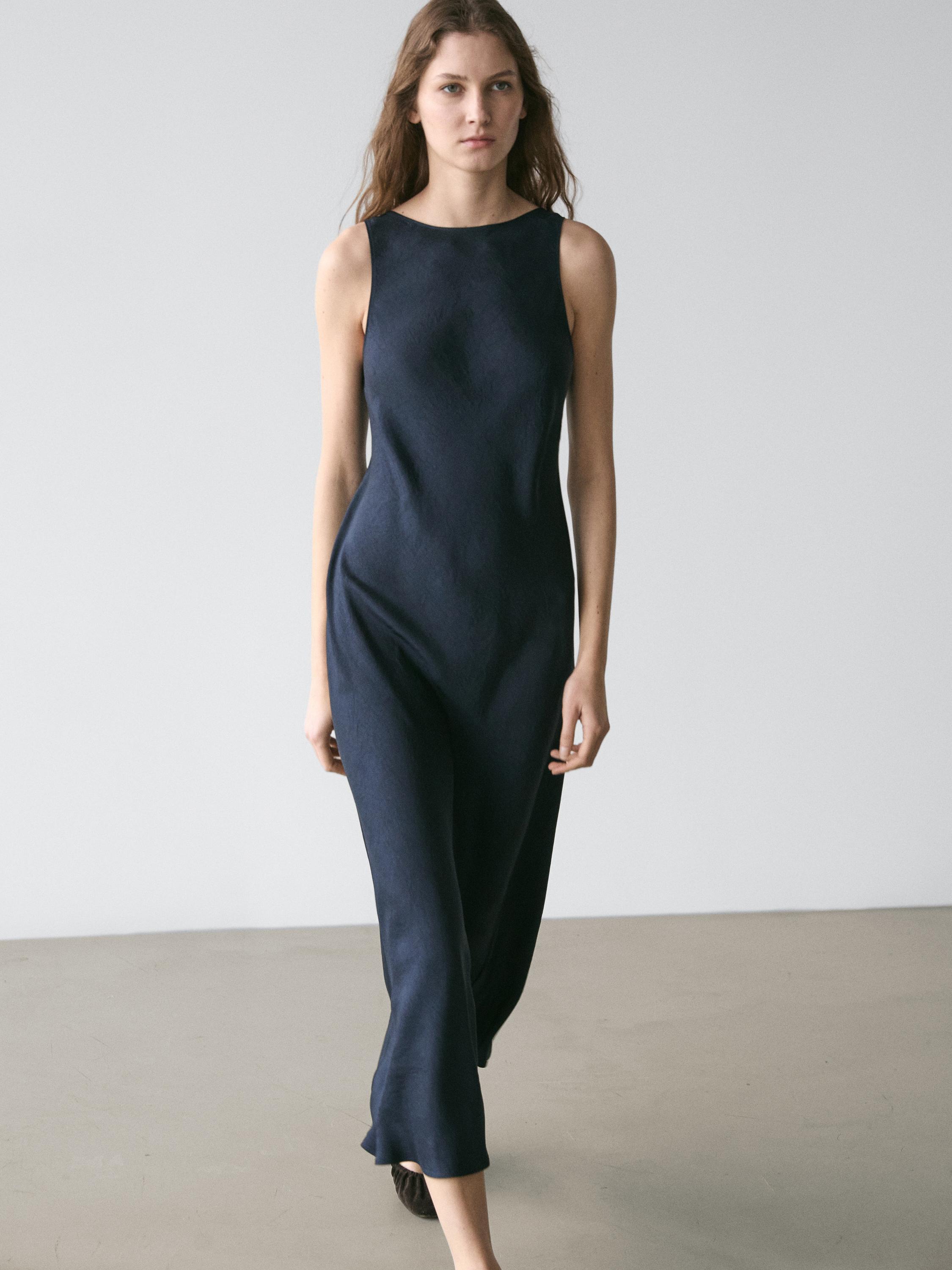 Flowing midi dress Blue Dress | Massimo Dutti Flowing midi dress Blue Dress | Massimo Dutti