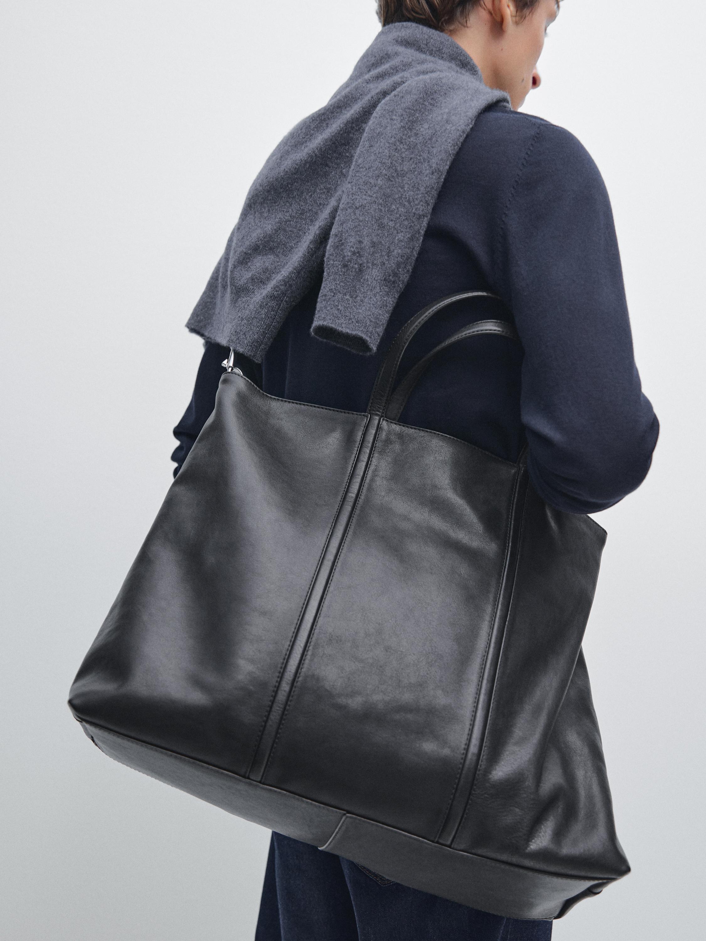 Bolso tote cremallera piel napa · Negro · Articulos Viaje