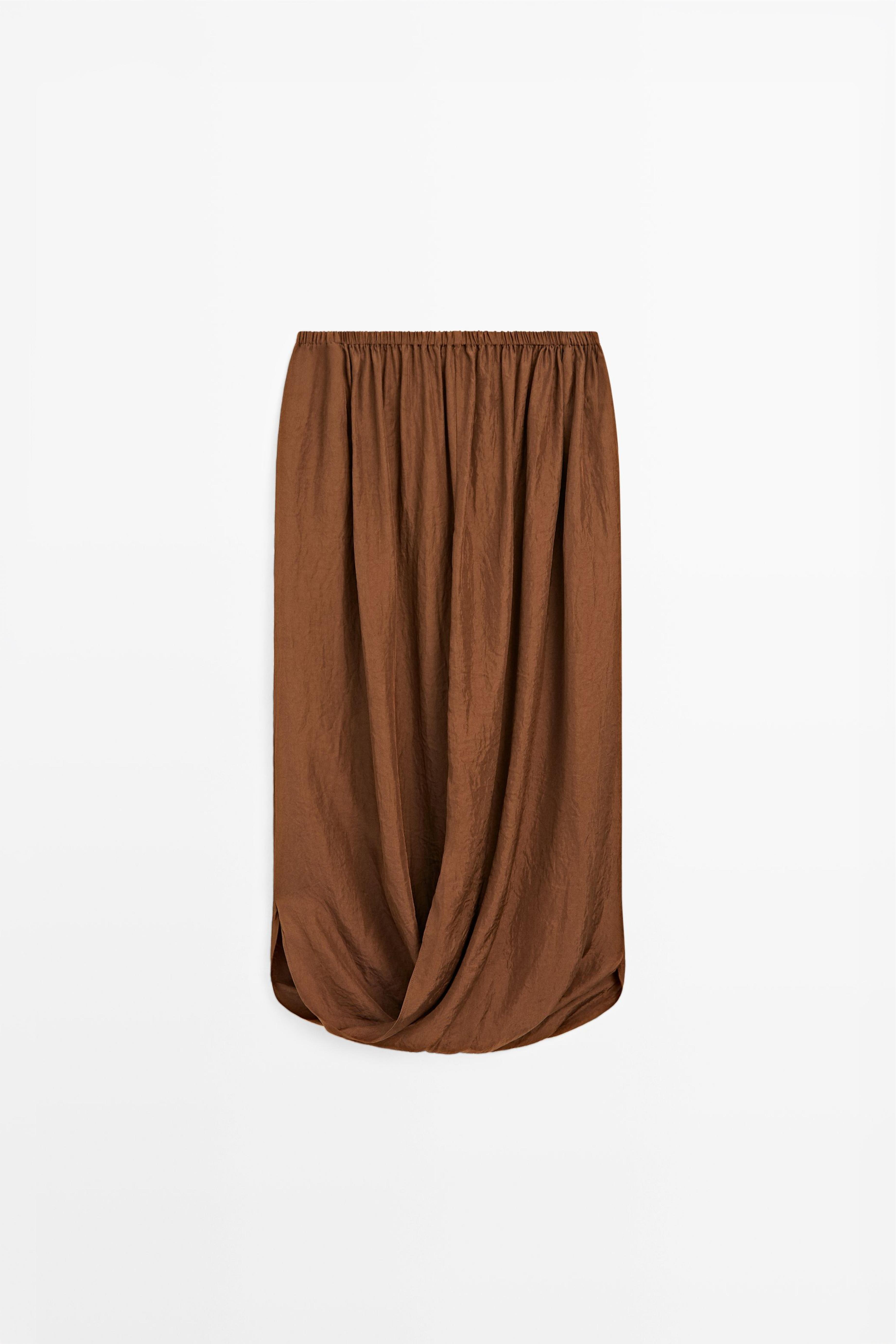 Midi skirt with gathered waistband — BROWN
