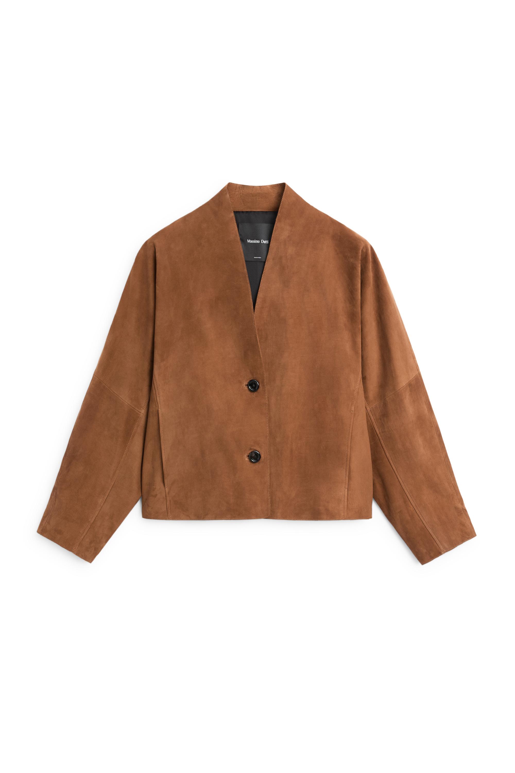 Massimo Dutti V yaka süet deri balon ceket