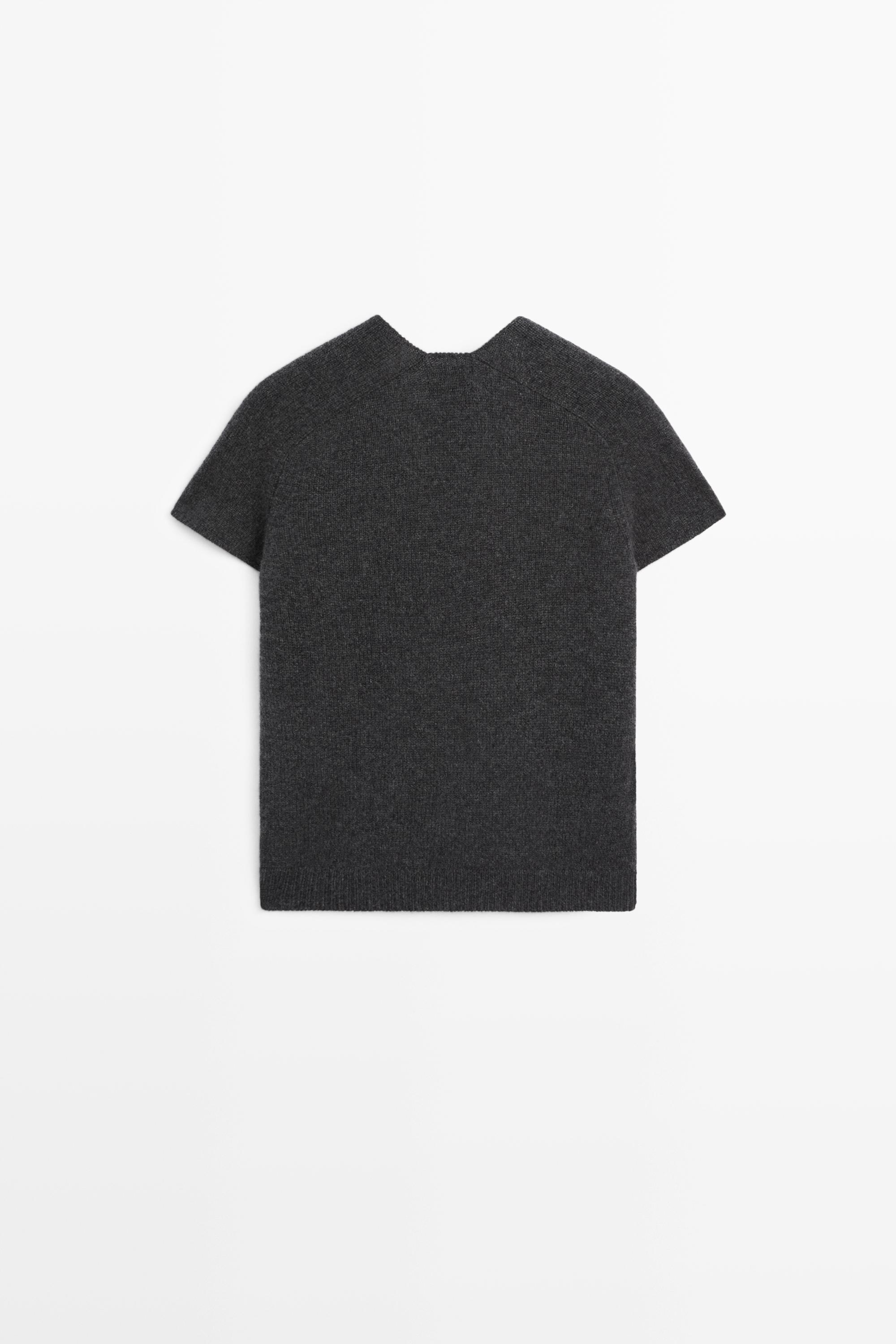 100% cashmere knit short sleeve sweater — ANTHRACITE GREY