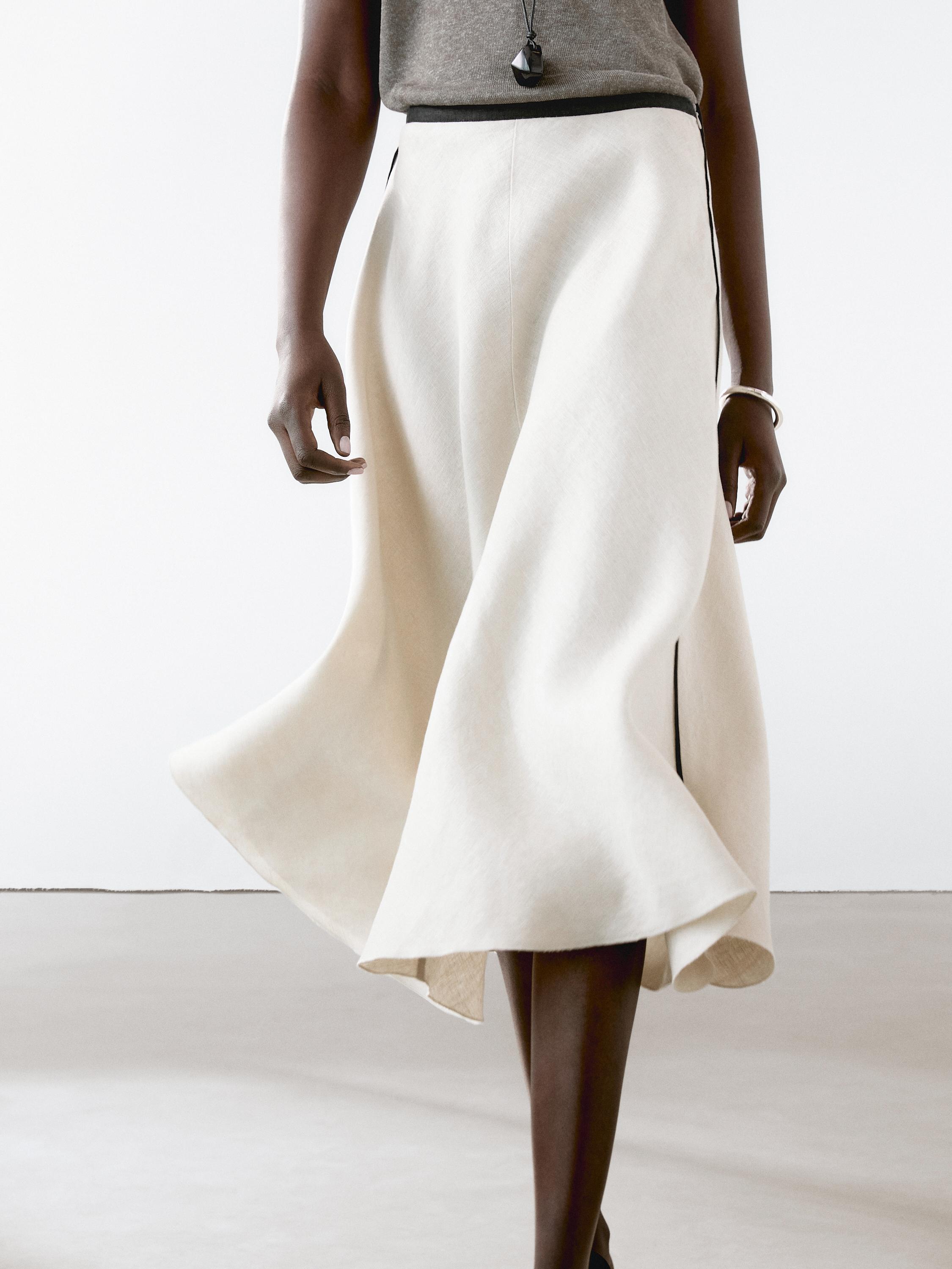 100% linen flounce midi skirt