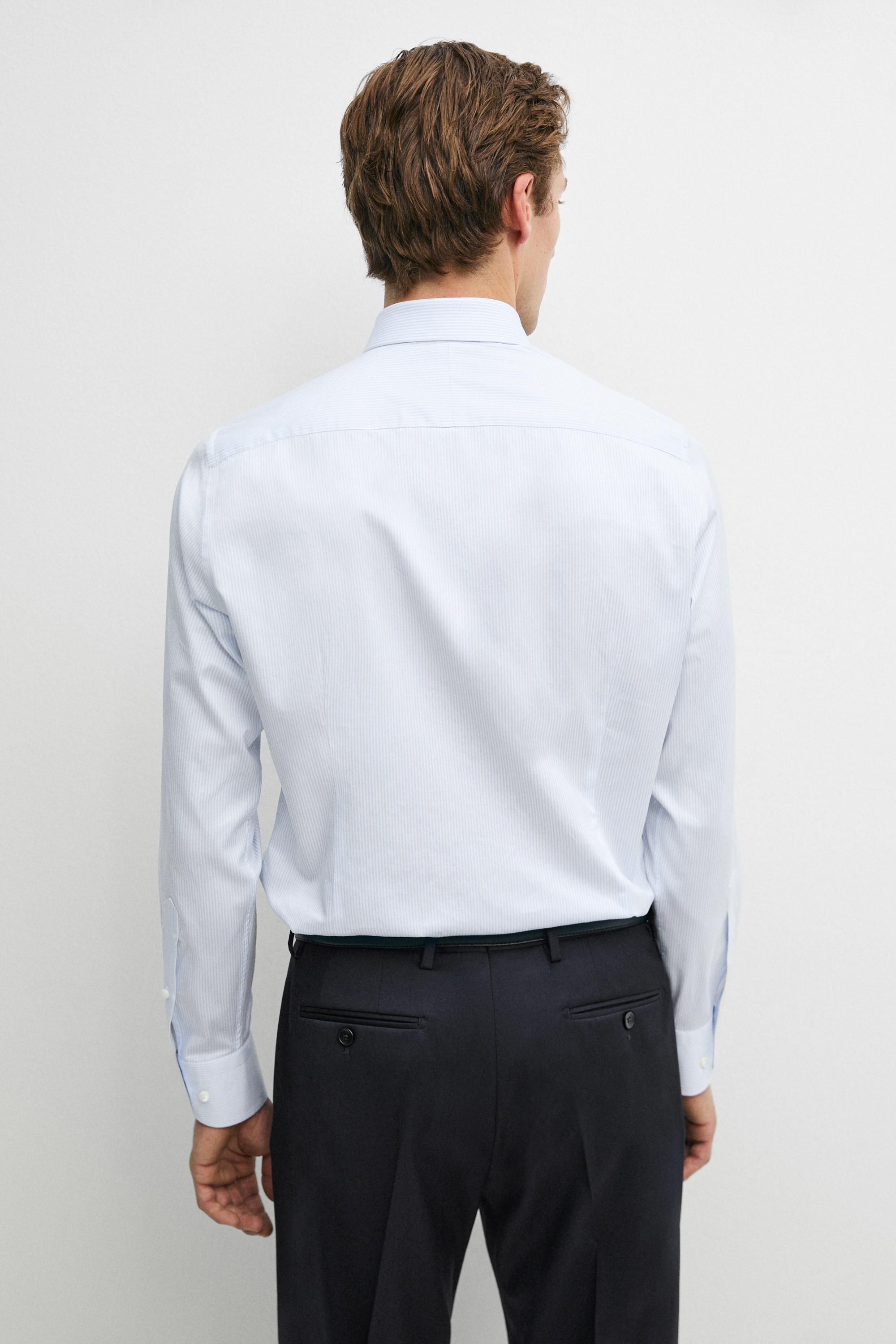 Slim fit 100% cotton double stripe shirt — Sky blue