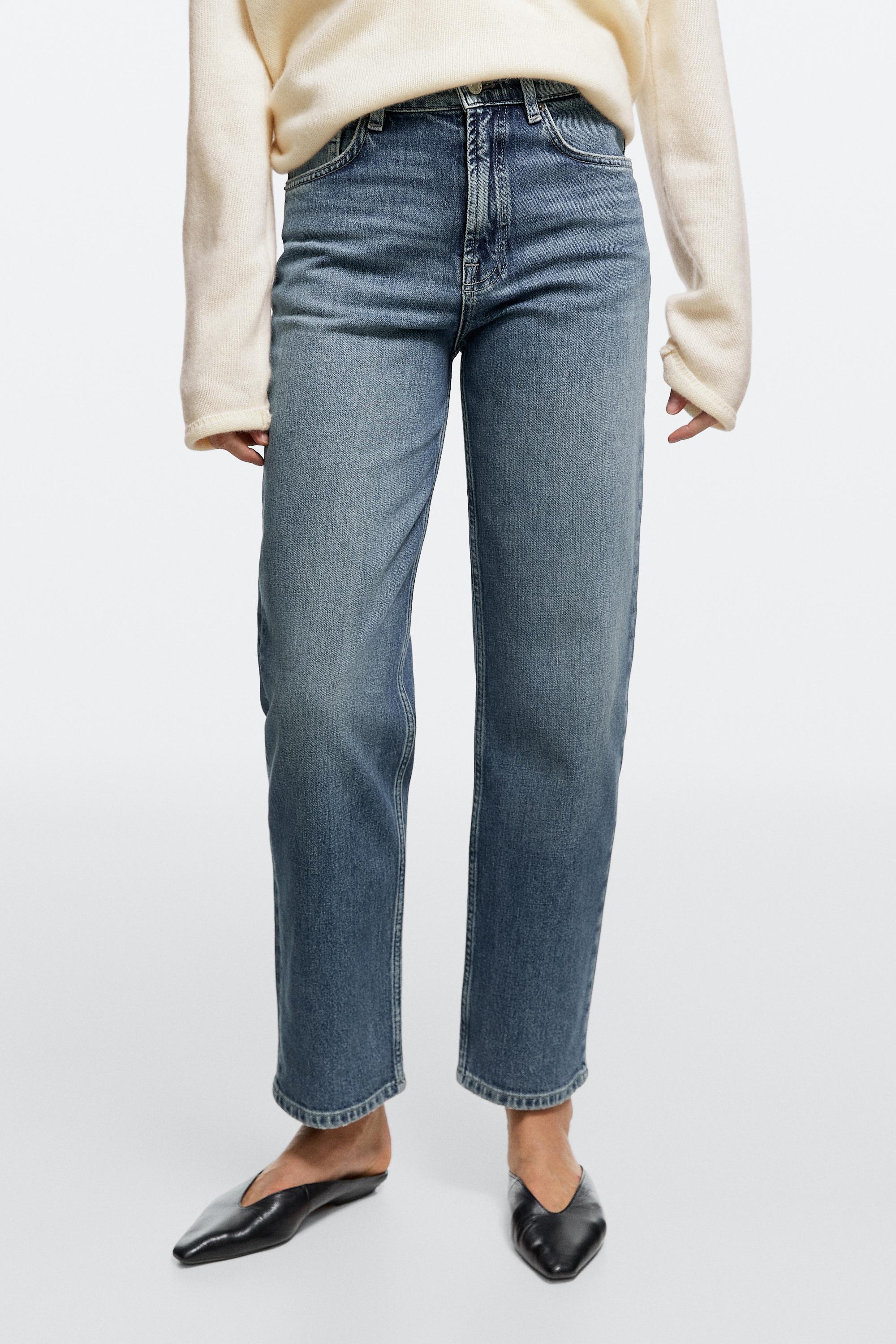 High-waist cropped straight-leg jeans — Light Blue