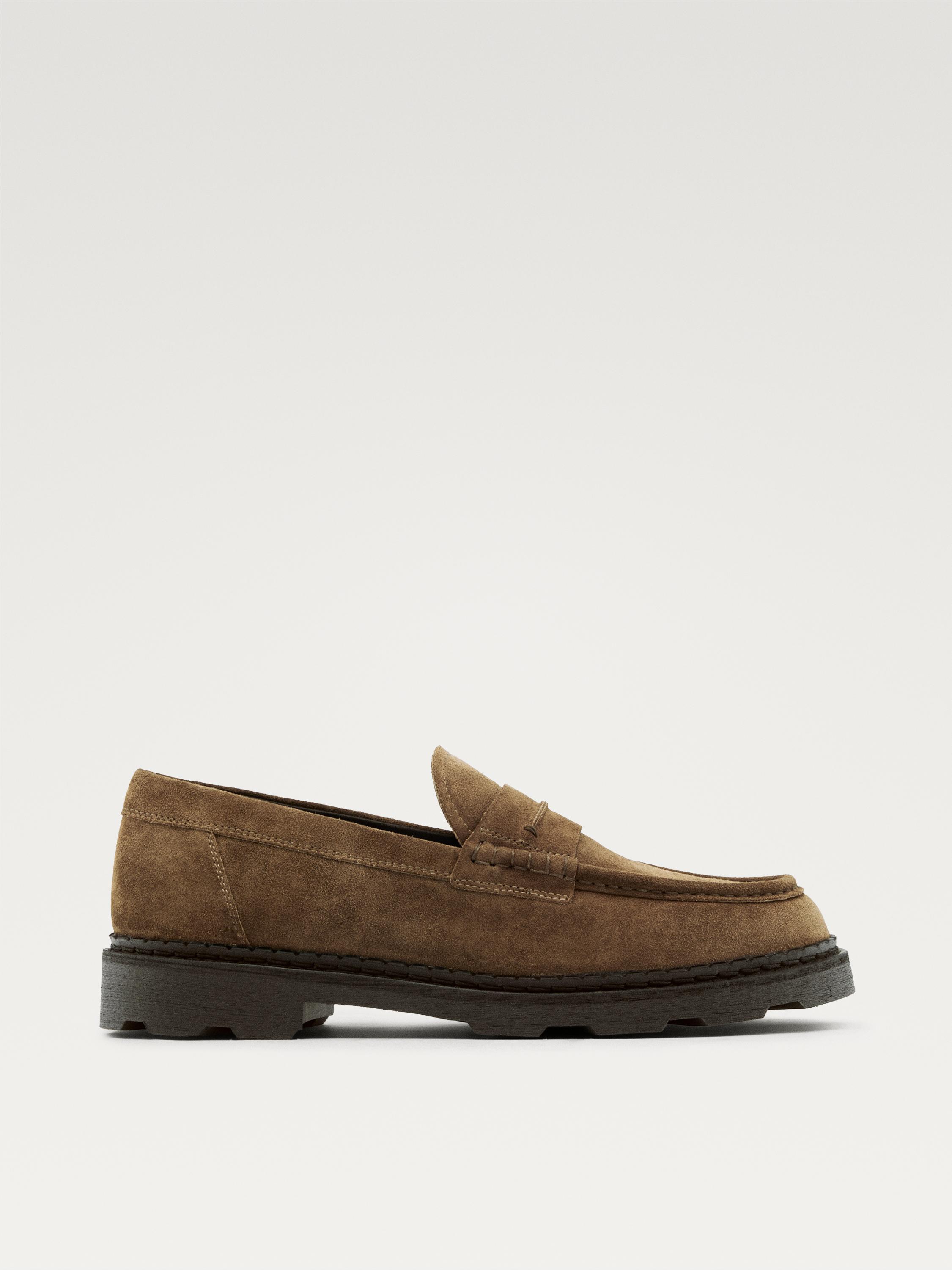 Leather track-sole loafers with penny strap — BROWN