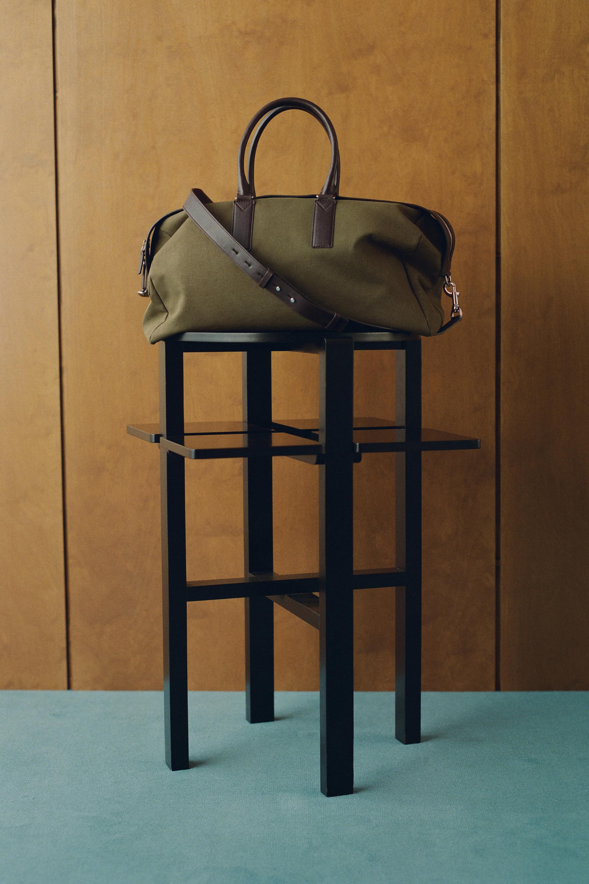 Nappa leather detail travel bag — KHAKI
