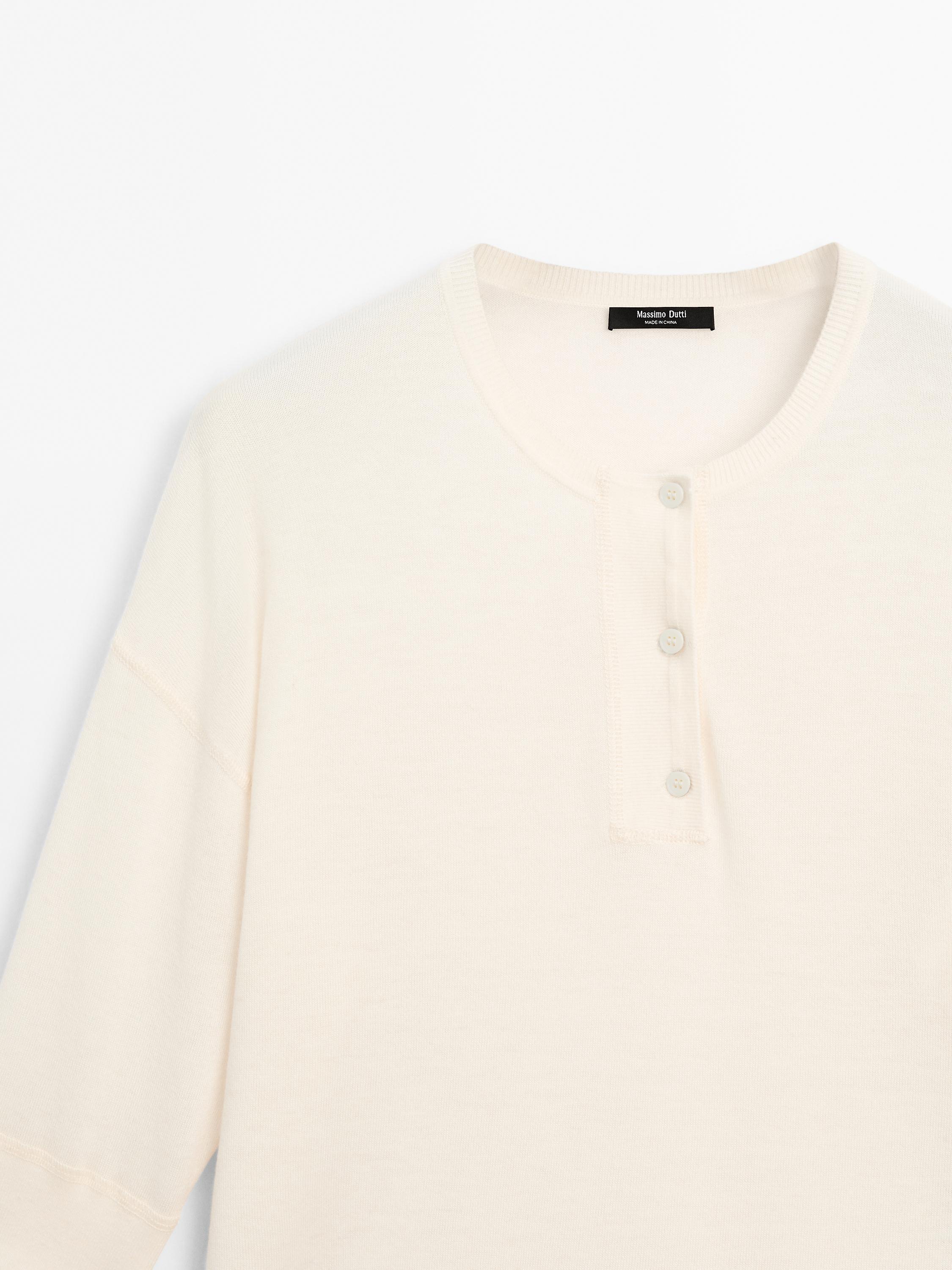 Wool blend henley sweater