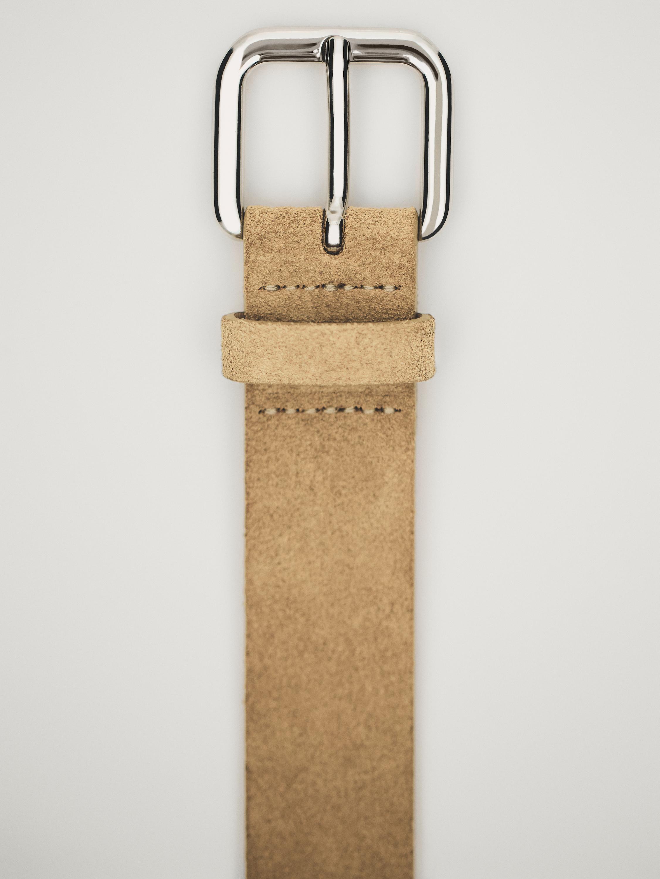 Split leather belt with square buckle