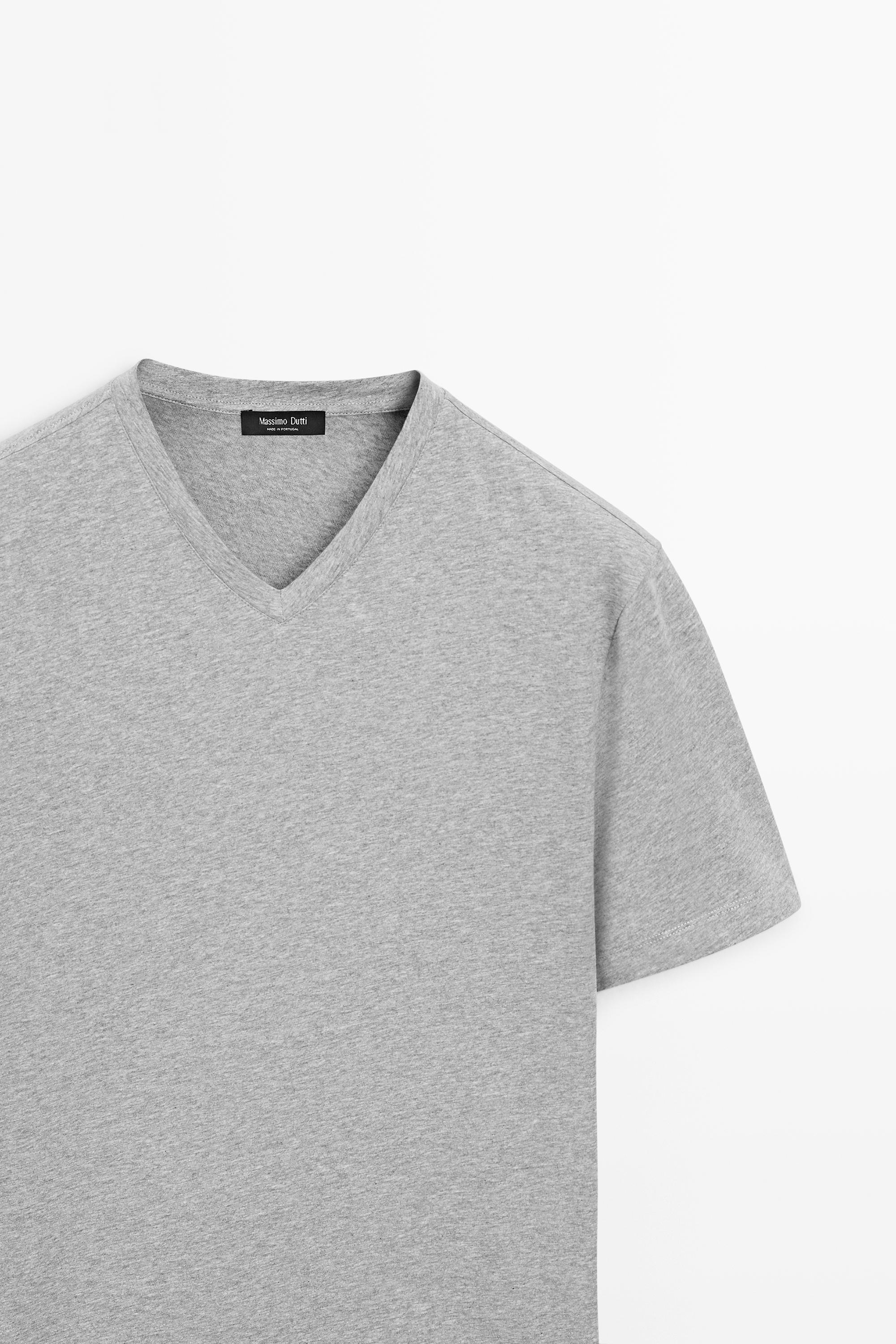 100% cotton V-neck T-shirt — GREY MARL