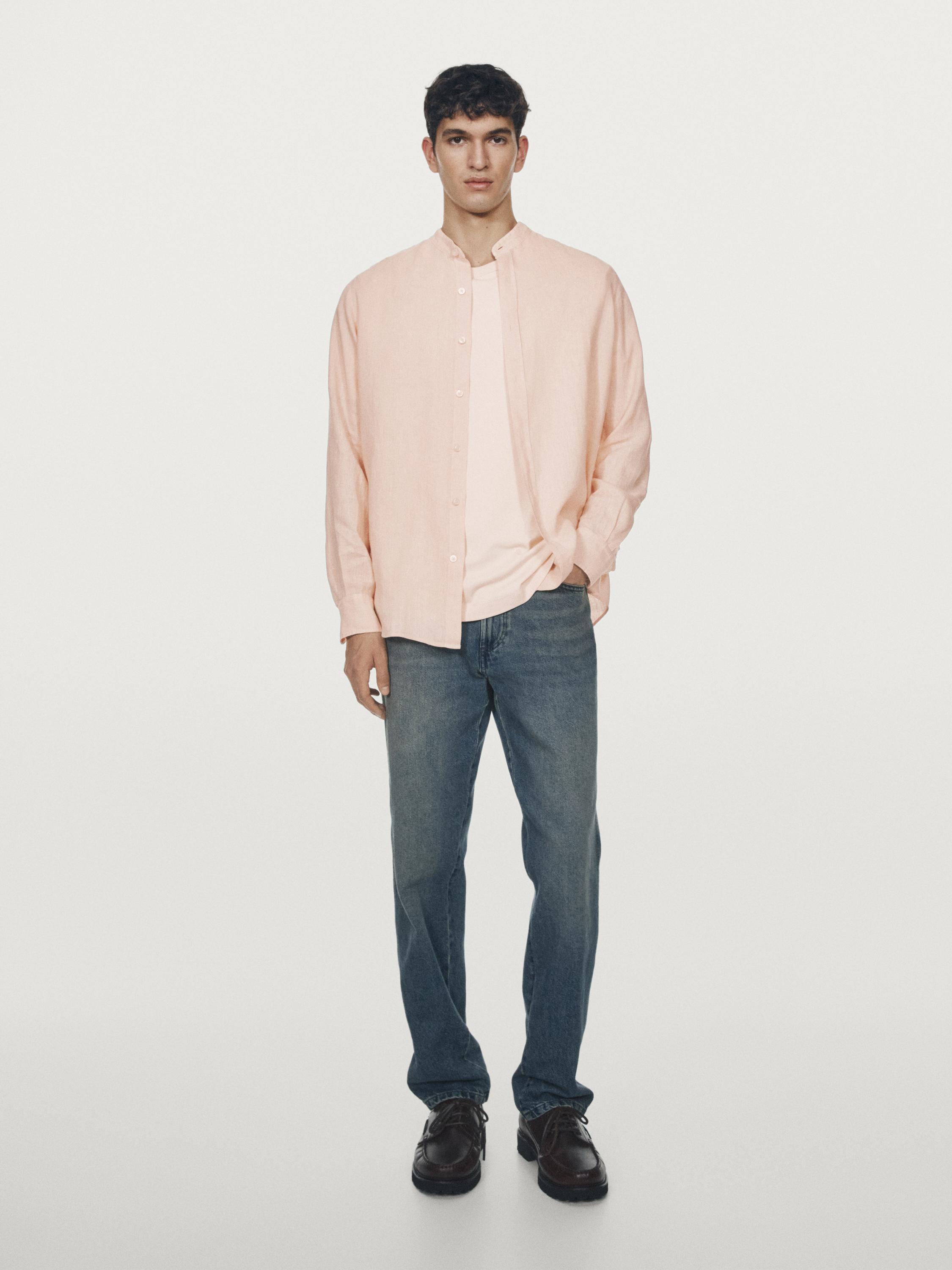 Slim fit stand collar shirt — ORANGE