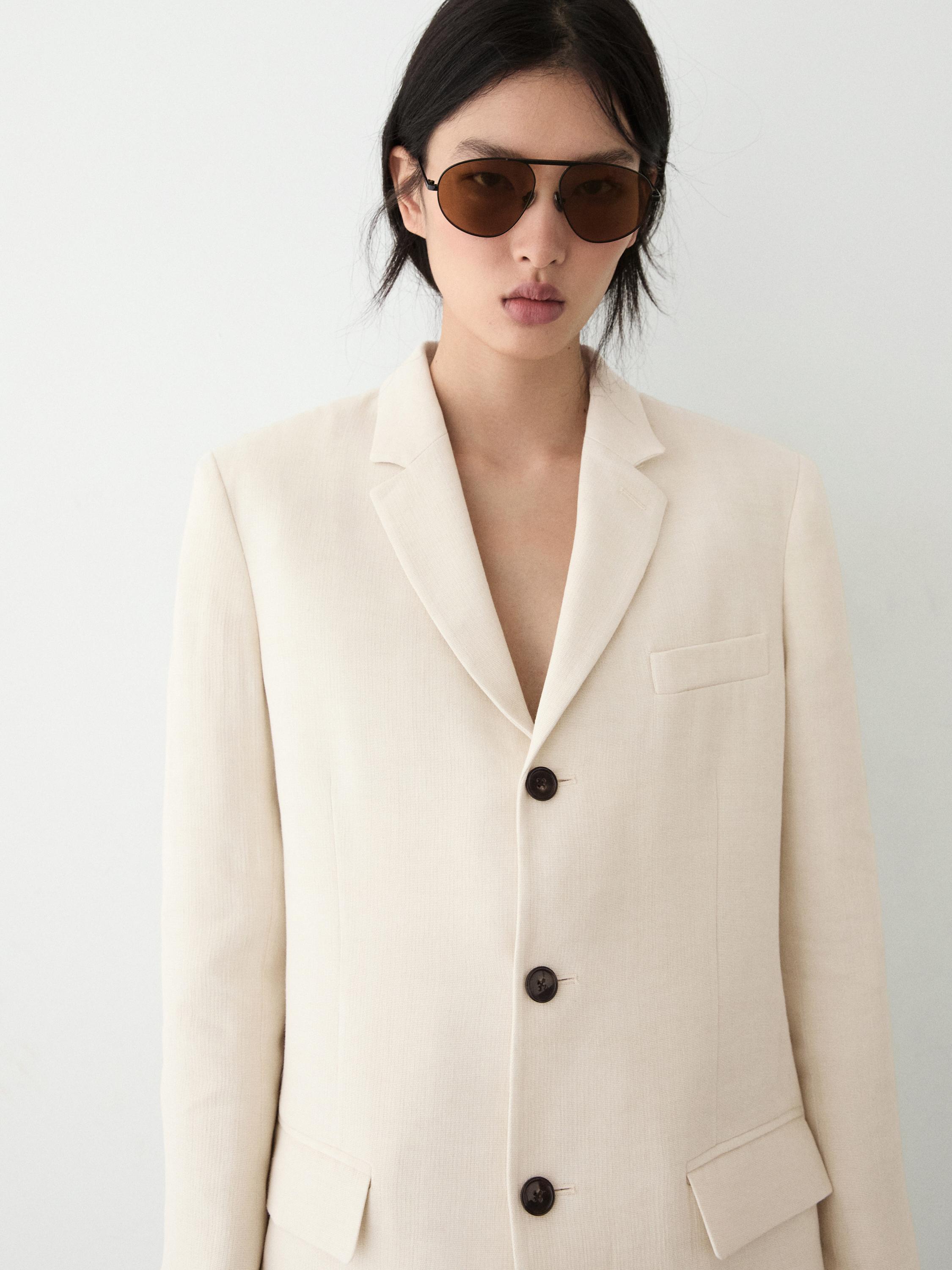 Linen blend suit blazer — CREAM