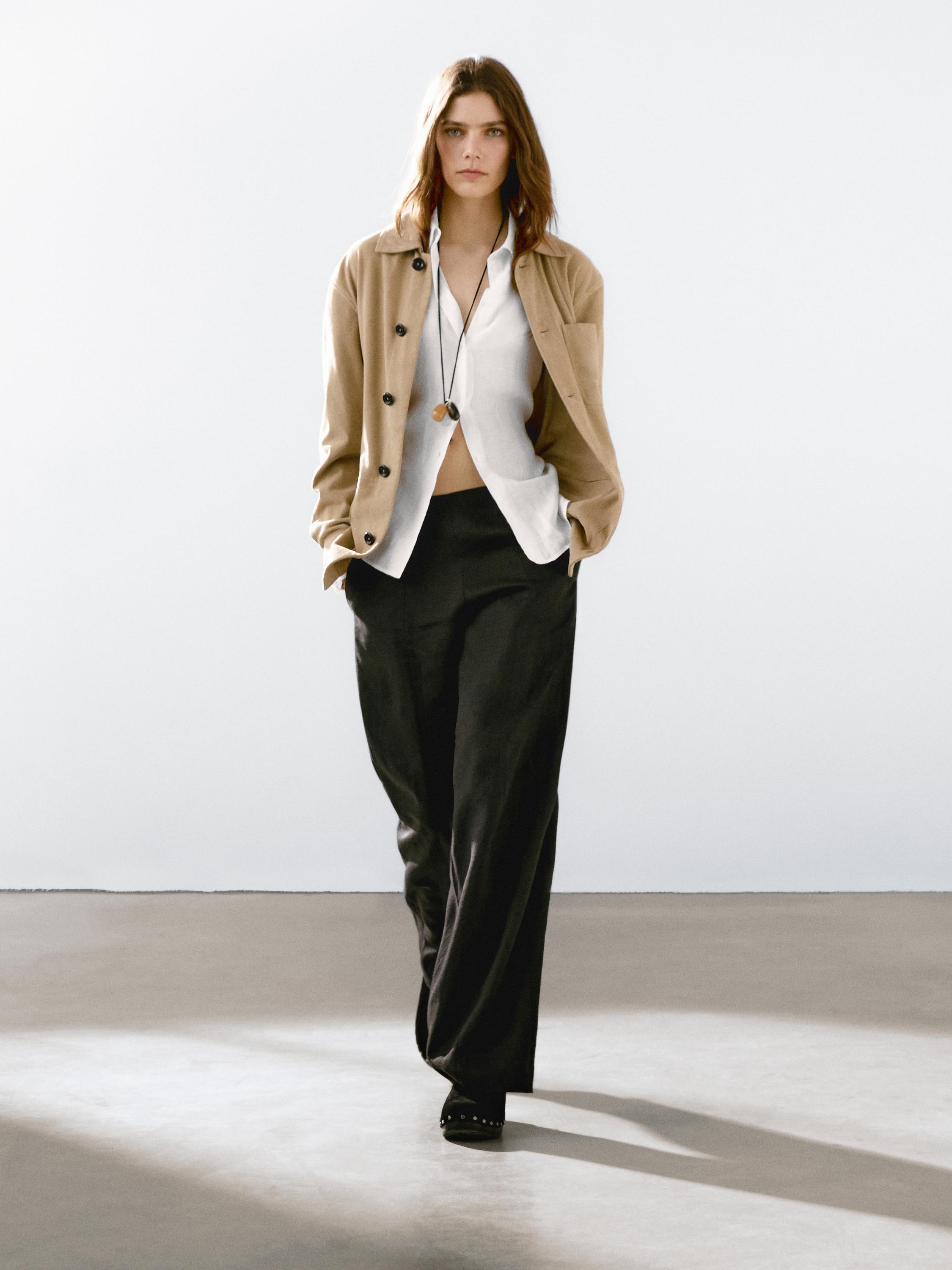 Flowing 100% linen pleated trousers