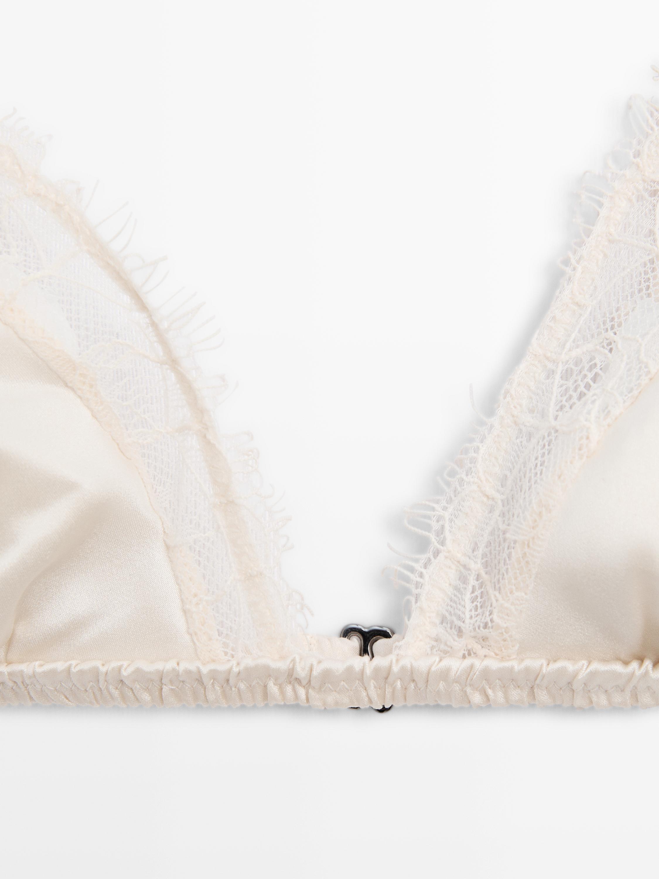 Silk and lace triangle bralette — CREAM
