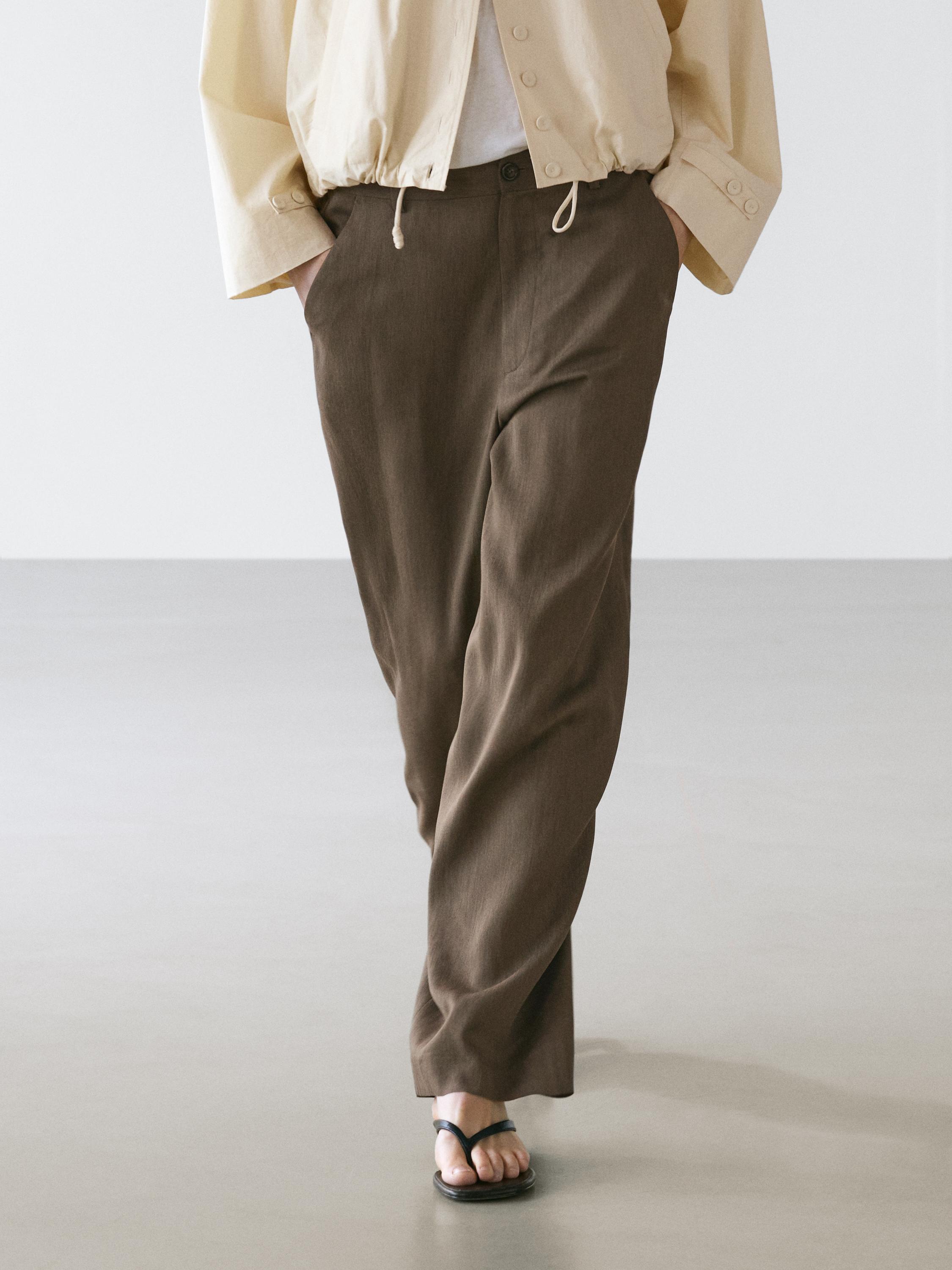 Flowing trousers with elasticated waistband — DARK GREEN