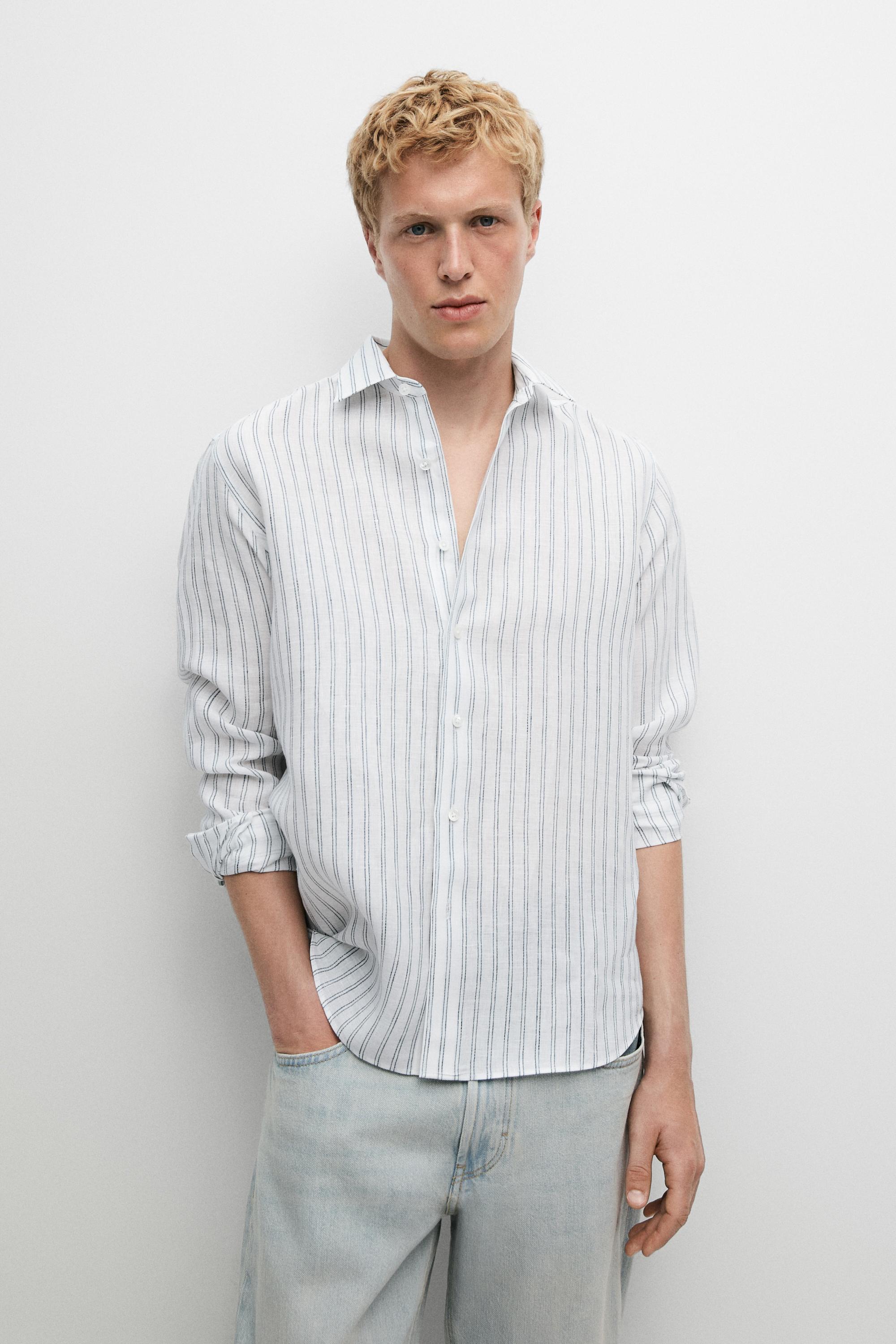 100% linen regular fit shirt — TURQUOISE